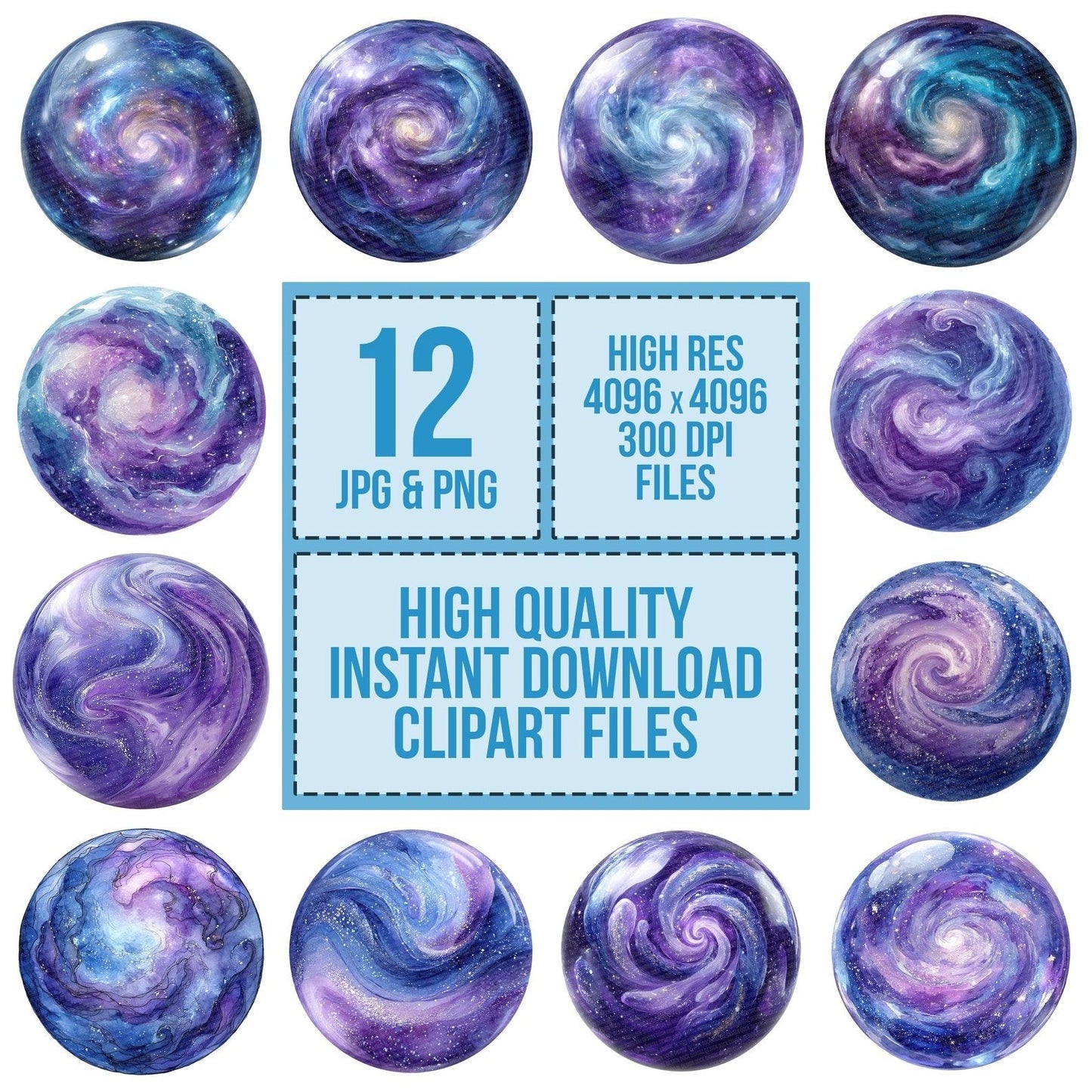 Watercolour Galaxy Orb Clipart Set (DDD007134)