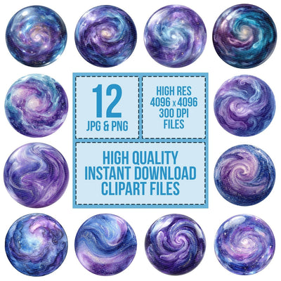 Watercolour Galaxy Orb Clipart Set (DDD007134)