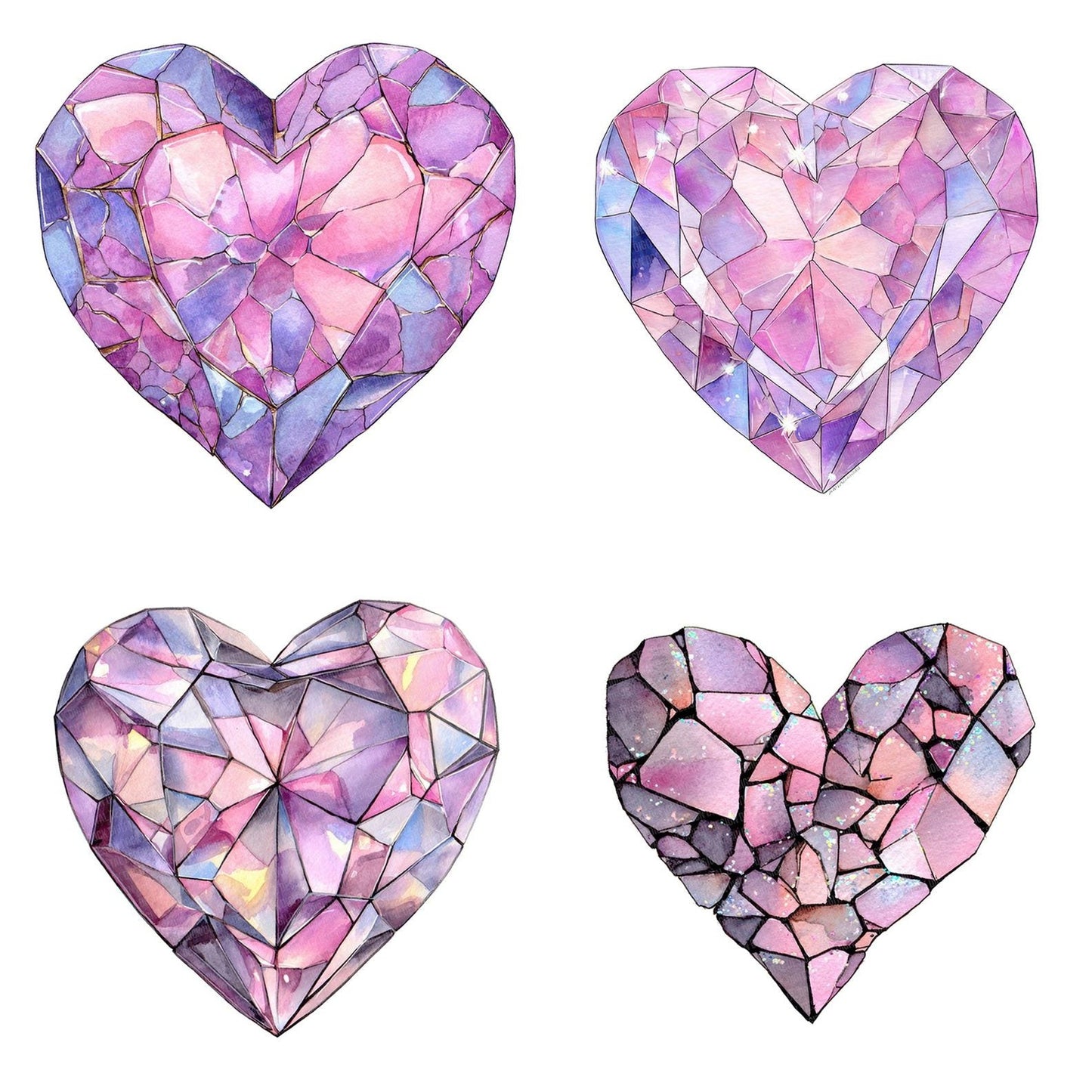 Watercolour Gem Heart Clipart Set (DDD007138)
