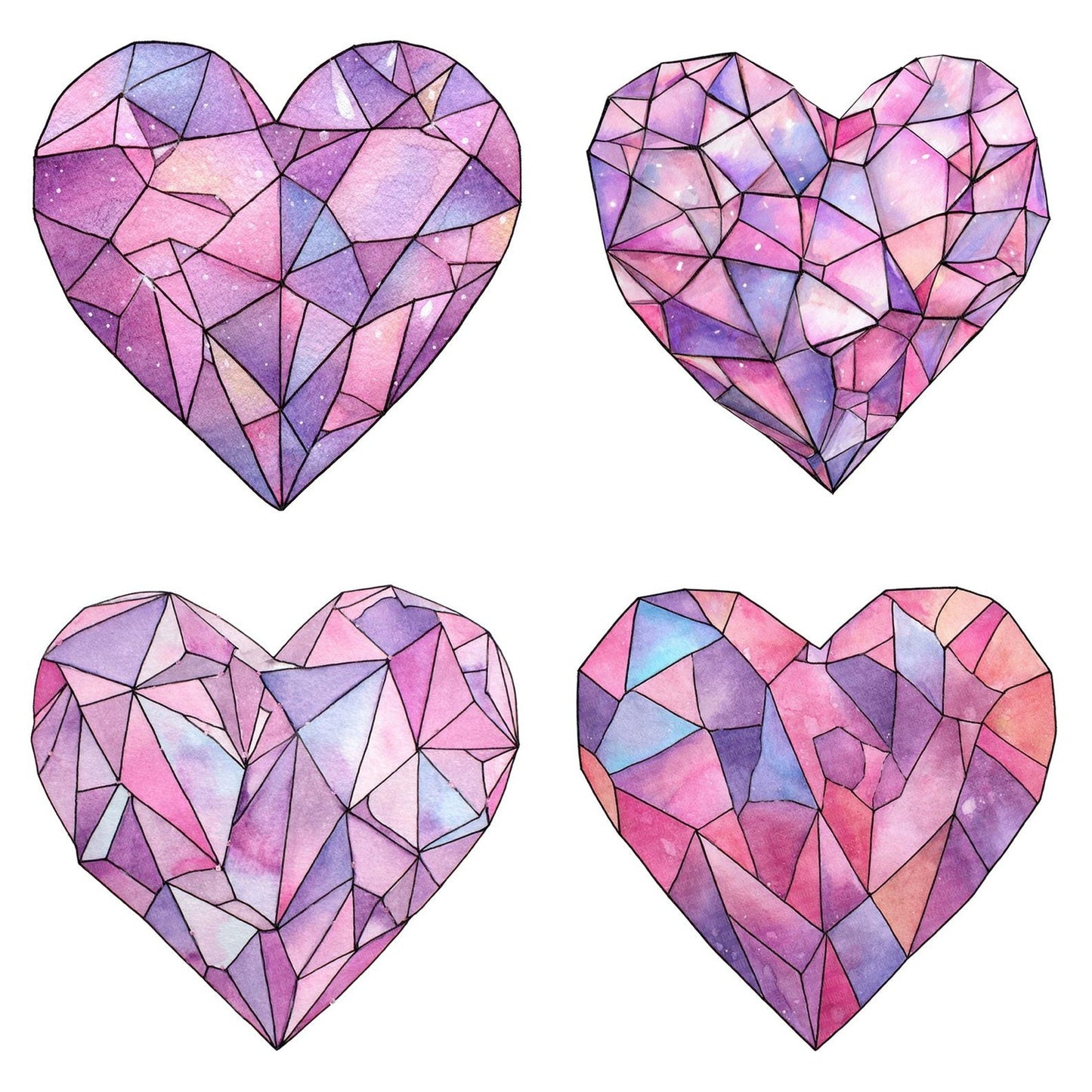 Watercolour Gem Heart Clipart Set (DDD007138)