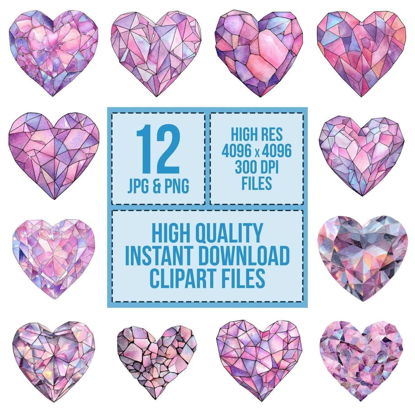 Watercolour Gem Heart Clipart Set (DDD007138)