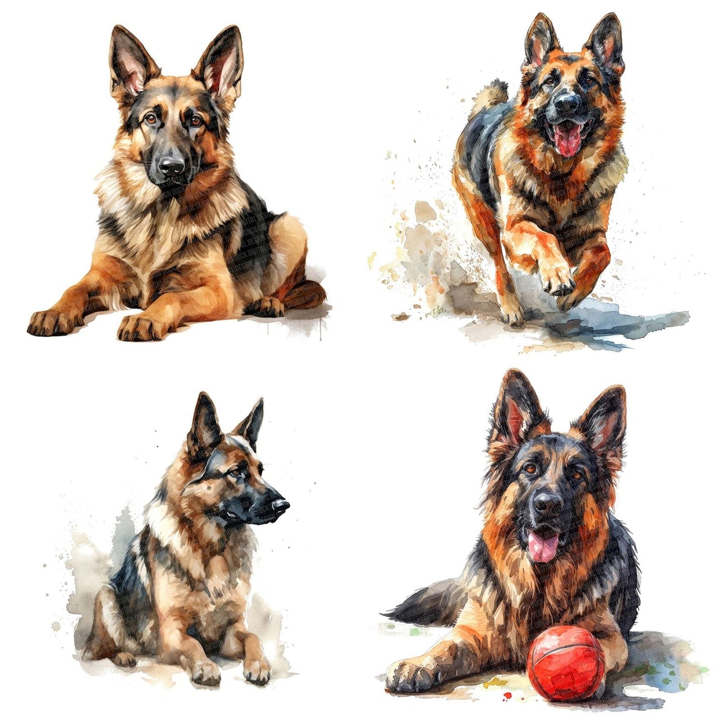Watercolour German Shepherd Clipart Set (DDD007139)