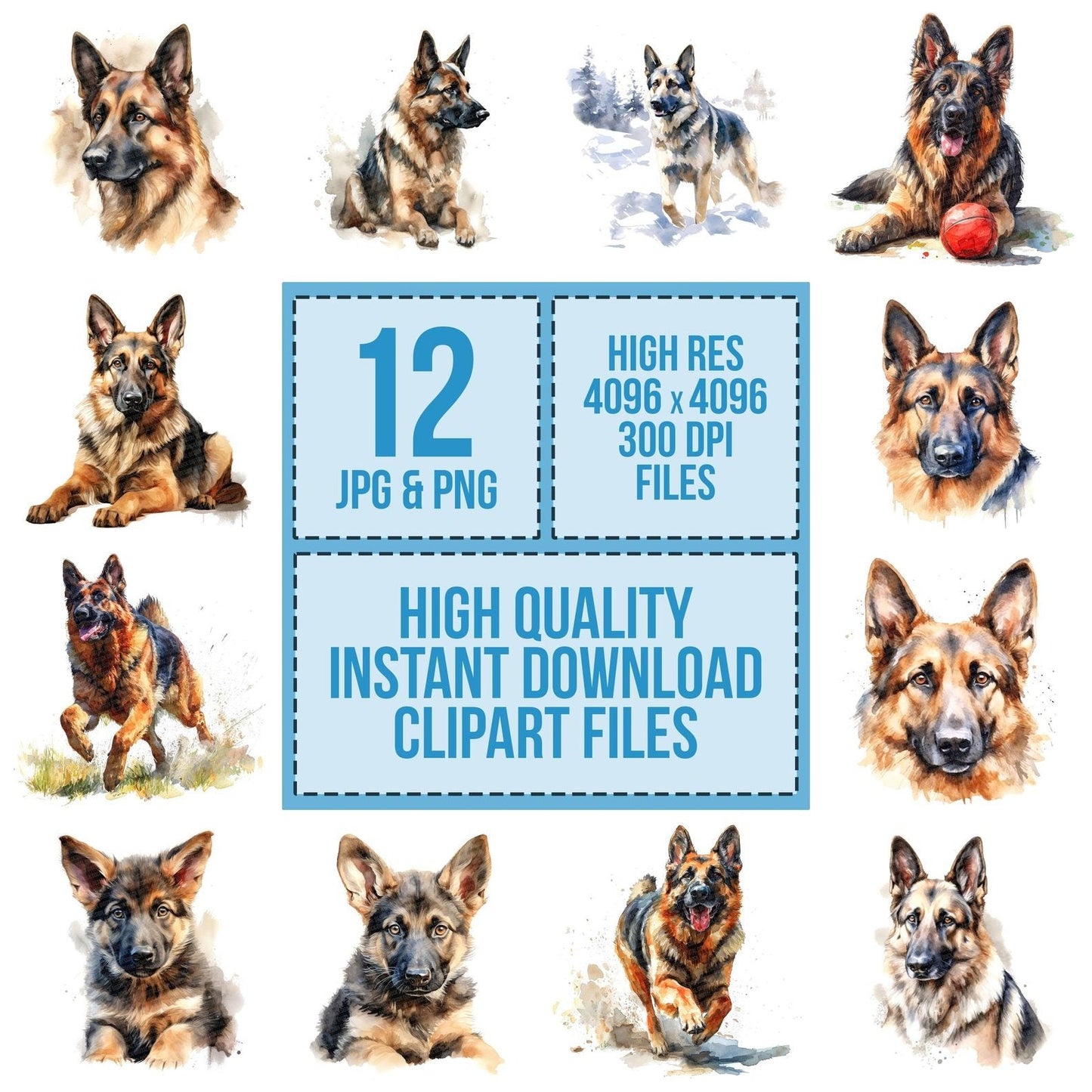 Watercolour German Shepherd Clipart Set (DDD007139)