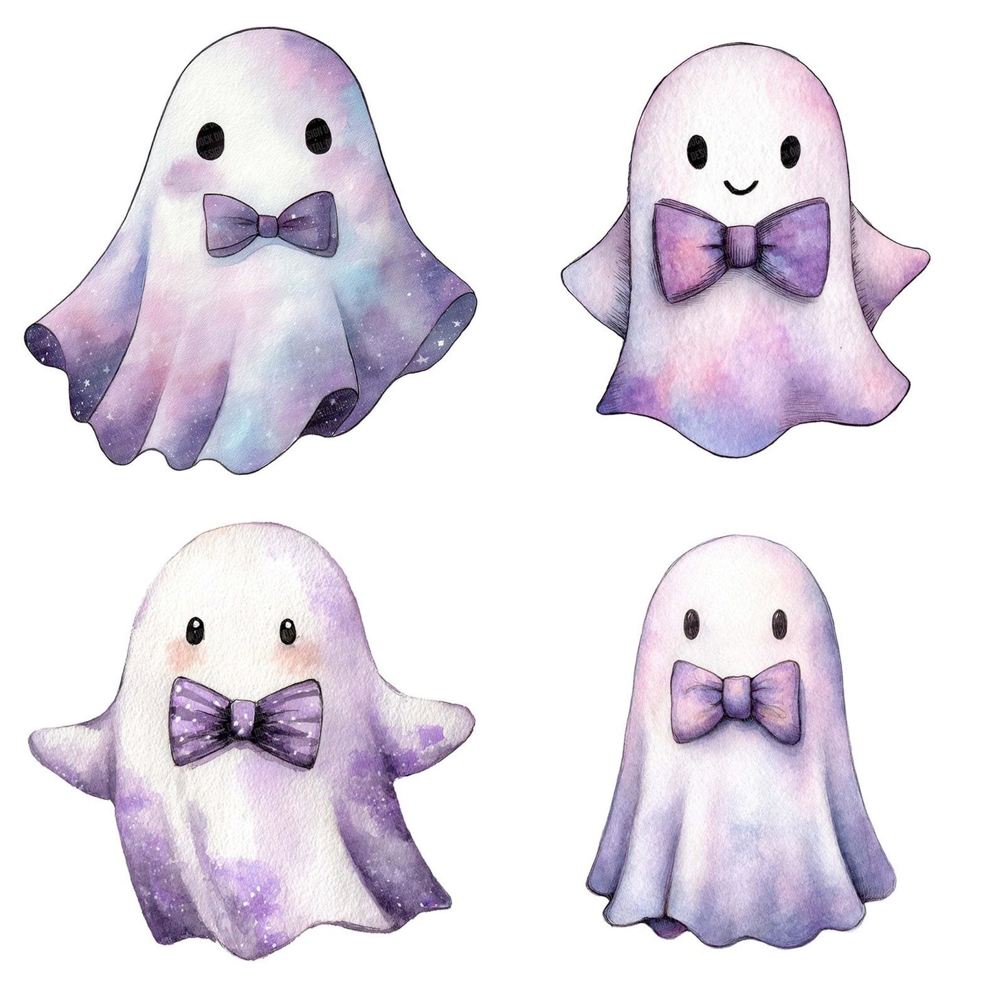 Watercolour Ghost Bow Tie Clipart Set (DDD007140)