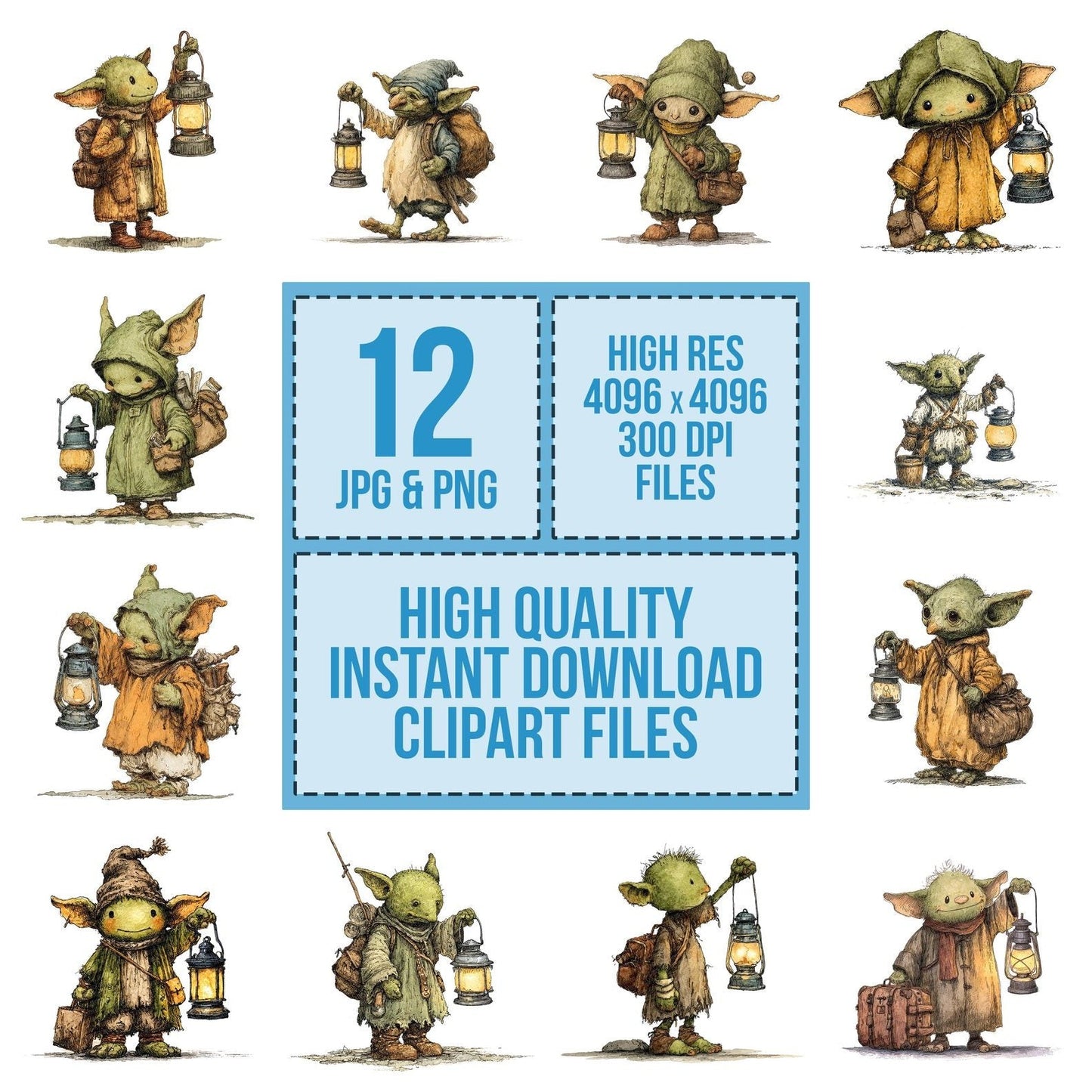 Watercolour Goblin Lantern Clipart Set (DDD007143)