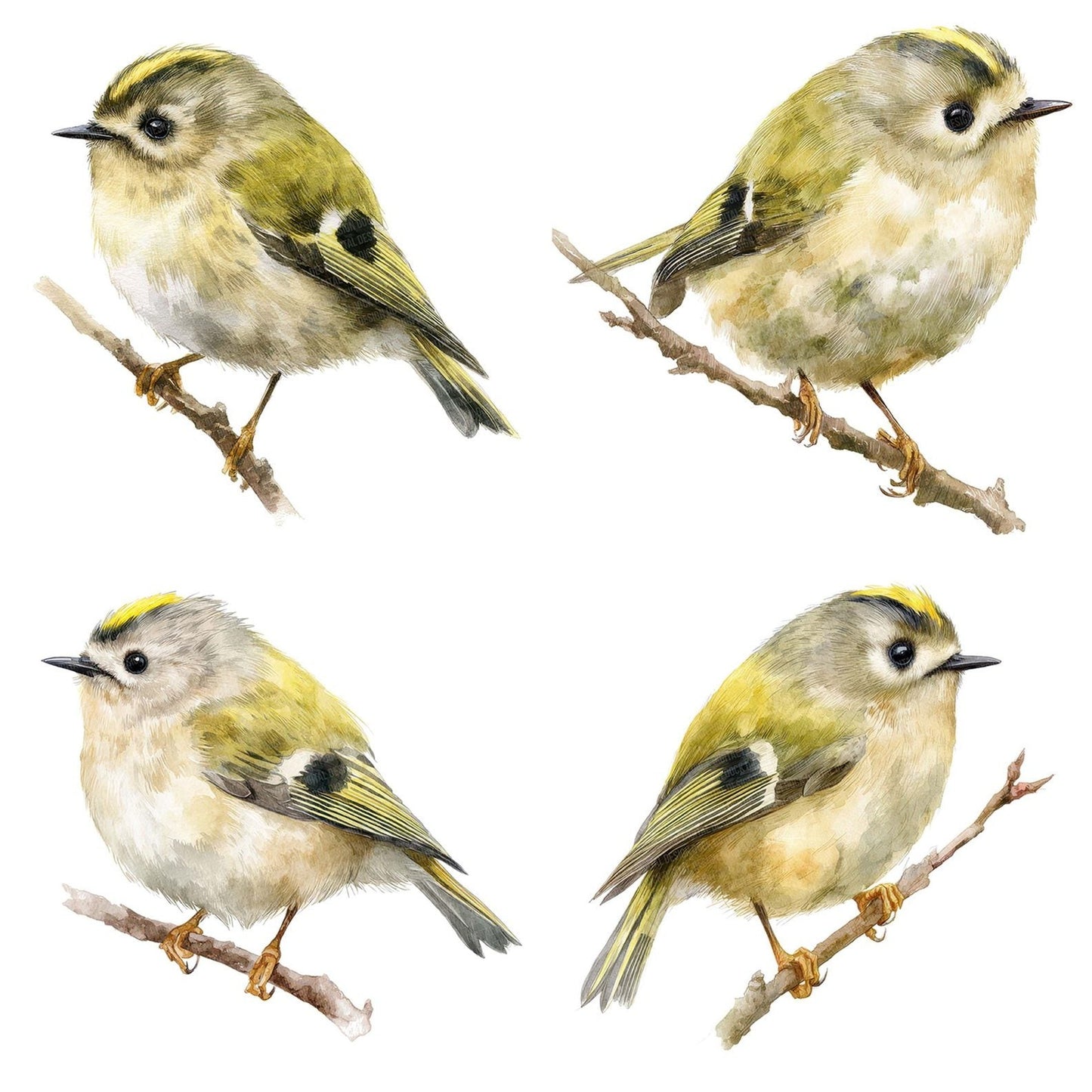 Watercolour Goldcrest Bird Clipart Set (DDD007144)