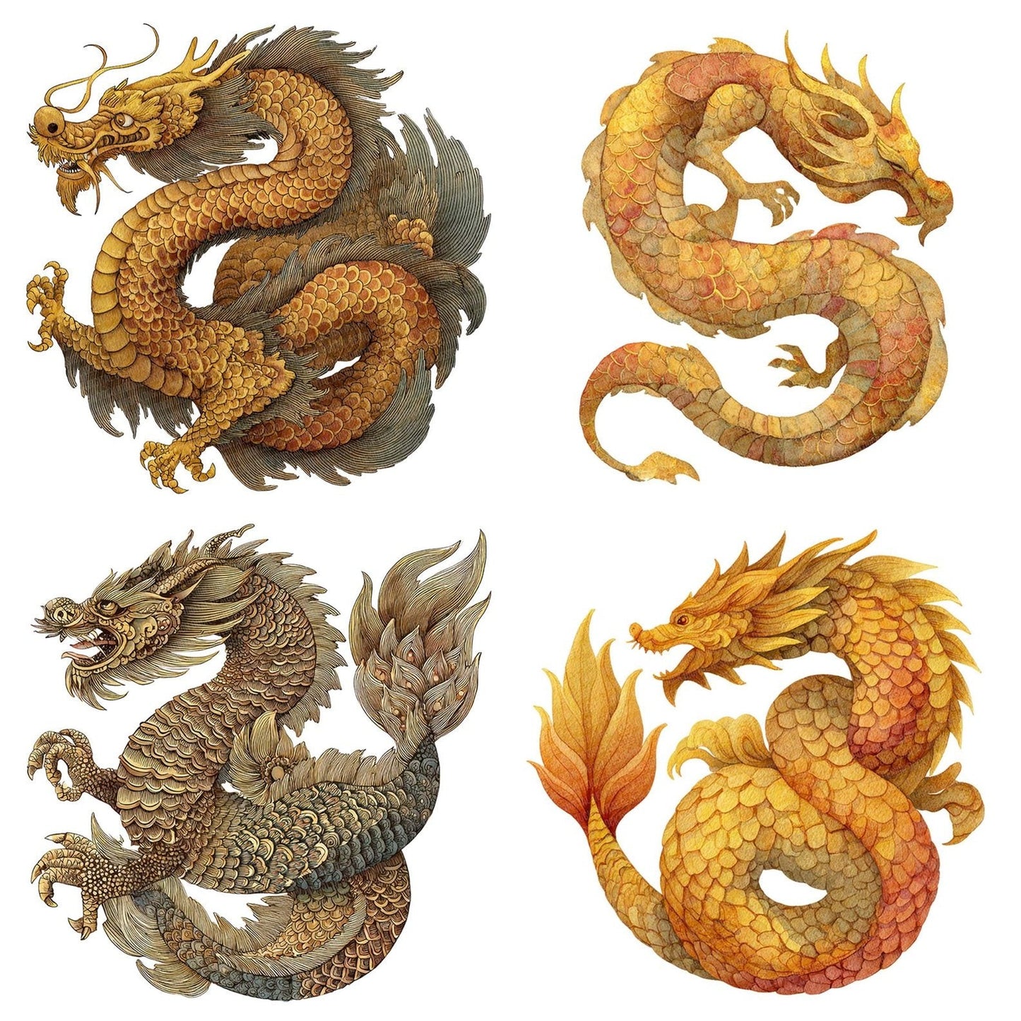 Watercolour Golden Dragon Clipart Set (DDD007145)