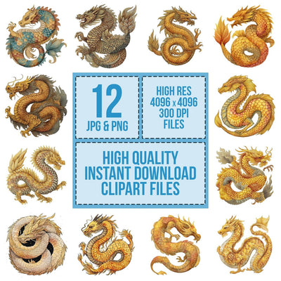 Watercolour Golden Dragon Clipart Set (DDD007145)