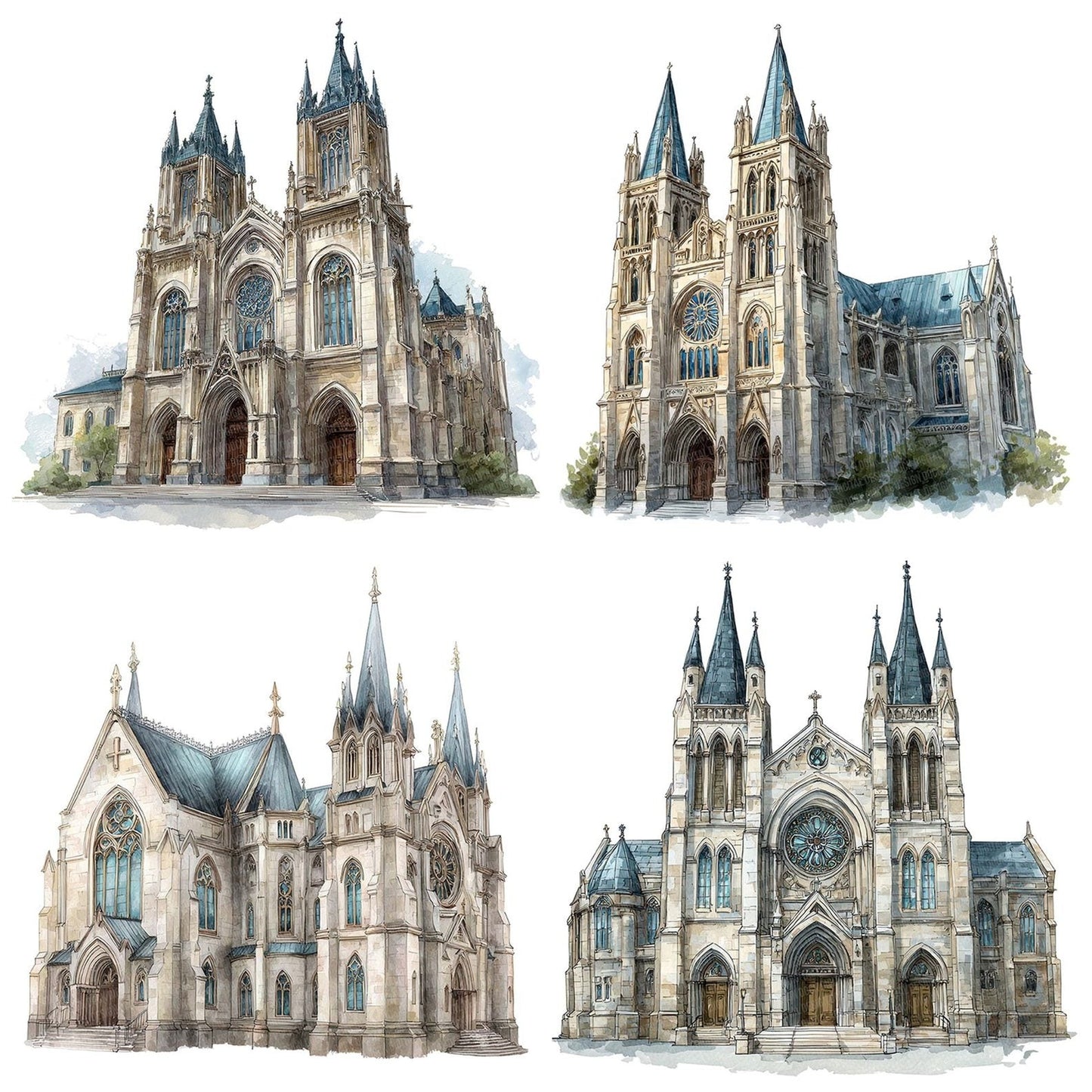 Watercolour Gothic Cathedral Clipart Set (DDD007147)