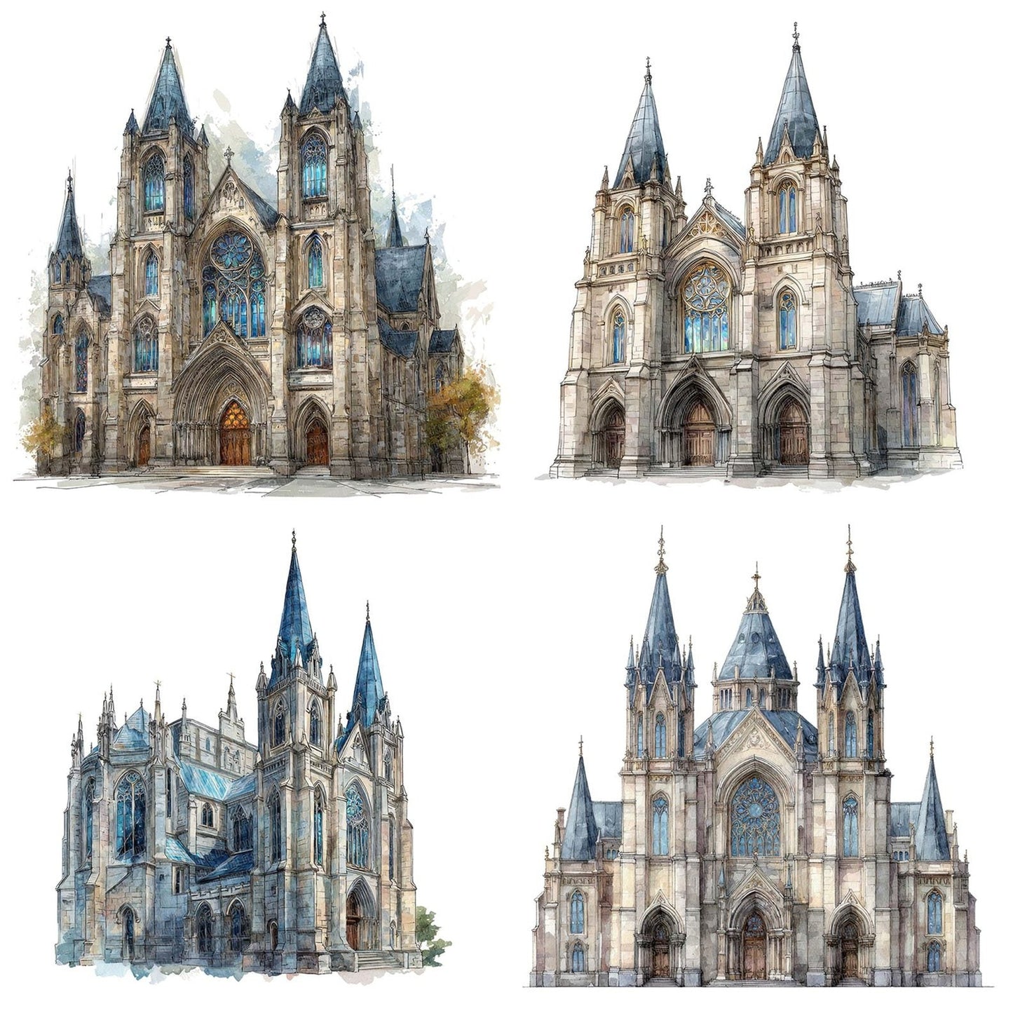 Watercolour Gothic Cathedral Clipart Set (DDD007147)