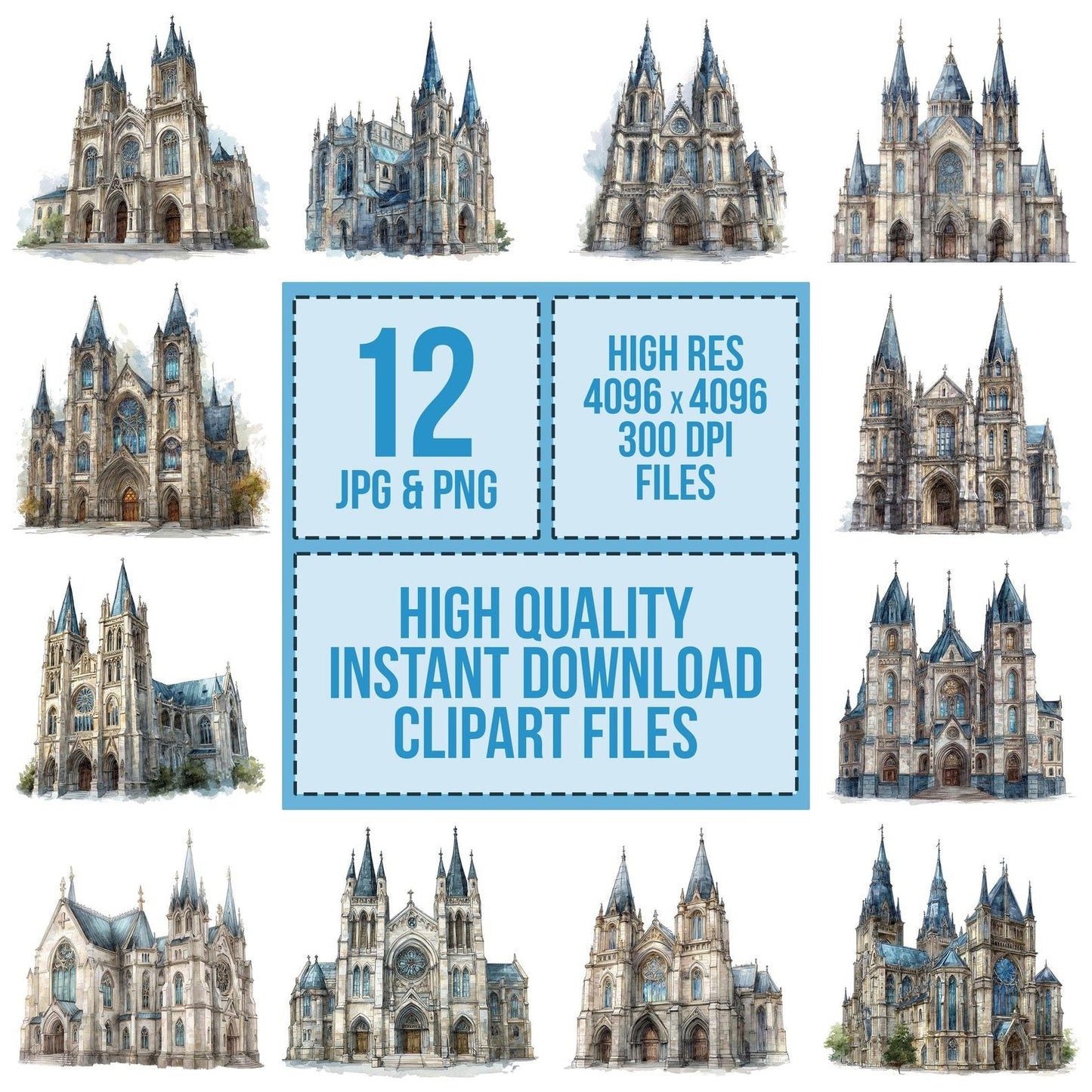 Watercolour Gothic Cathedral Clipart Set (DDD007147)