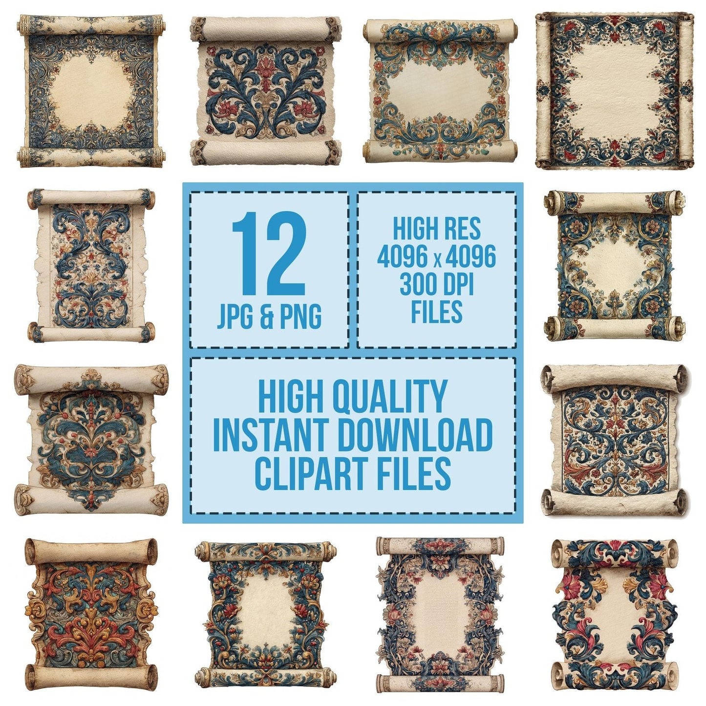 Watercolour Gothic Medieval Scroll Clipart Set (DDD007148)