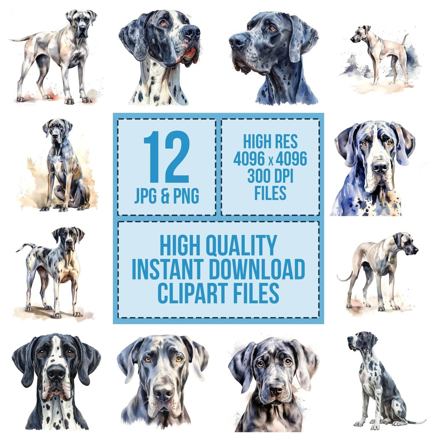 Watercolour Great Dane Clipart Set (DDD007150)
