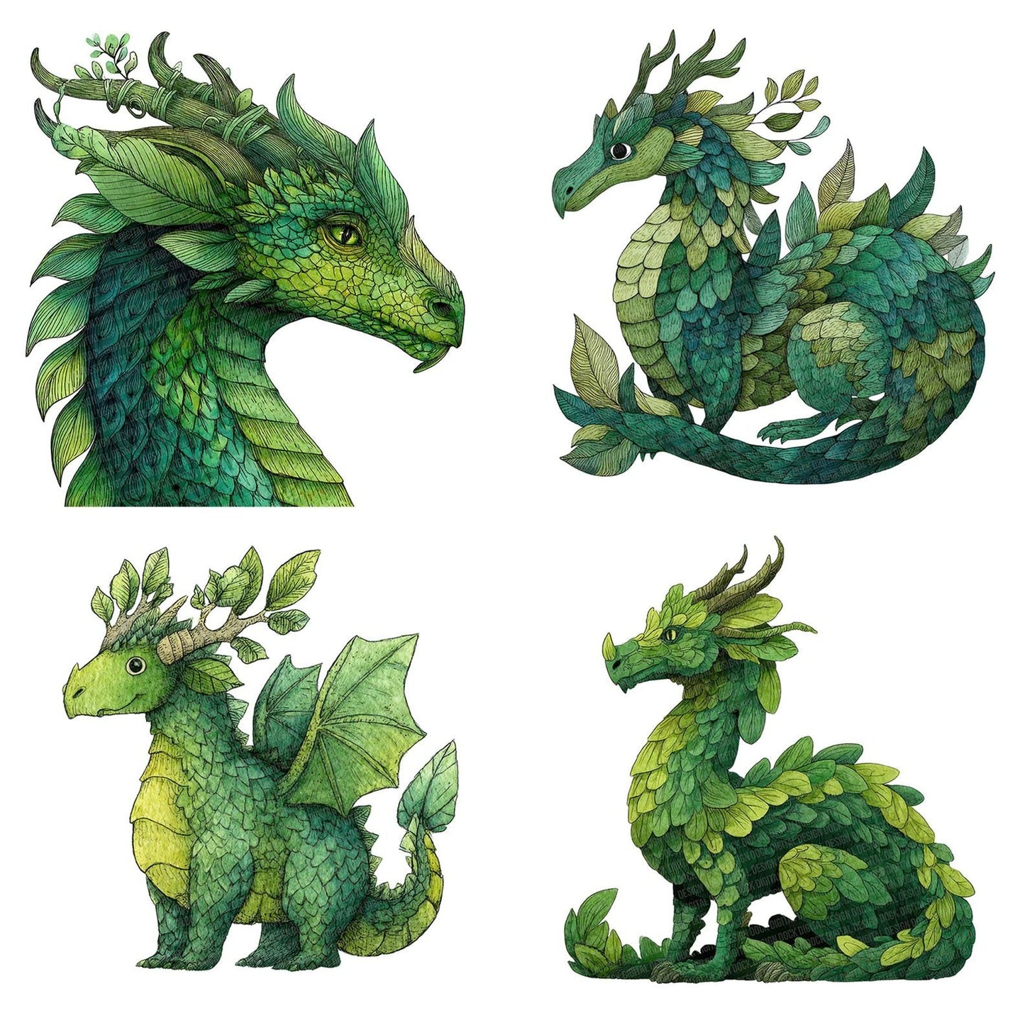 Watercolour Green Dragon Clipart Set (DDD007151)