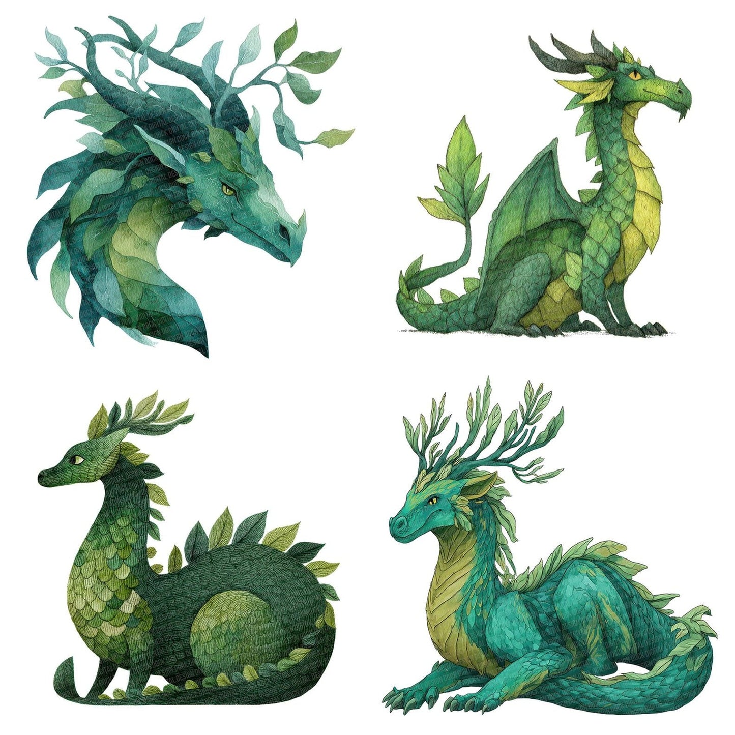 Watercolour Green Dragon Clipart Set (DDD007151)