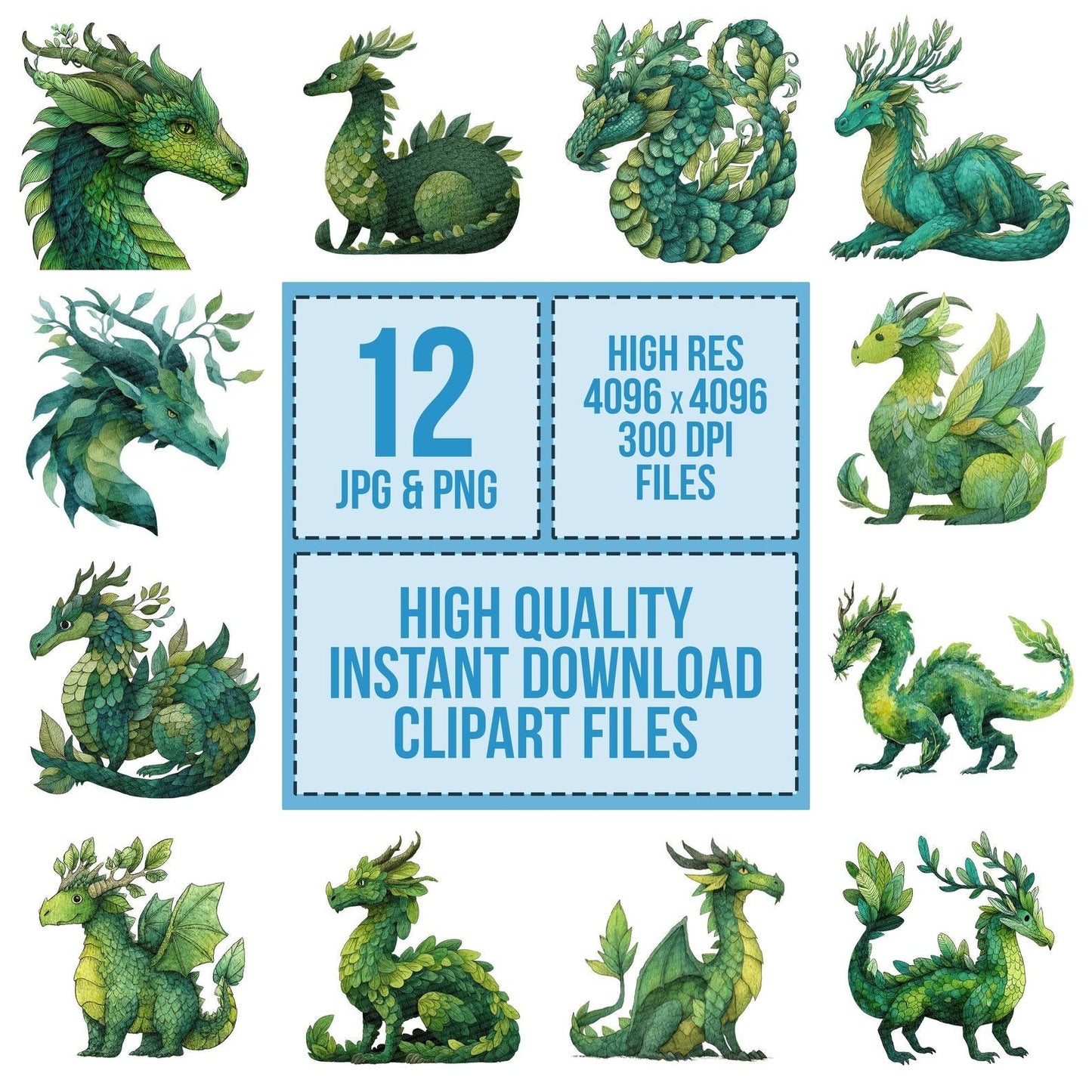 Watercolour Green Dragon Clipart Set (DDD007151)