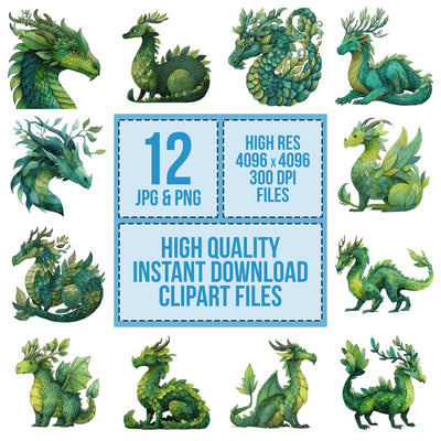 Watercolour Green Dragon Clipart Set (DDD007151)