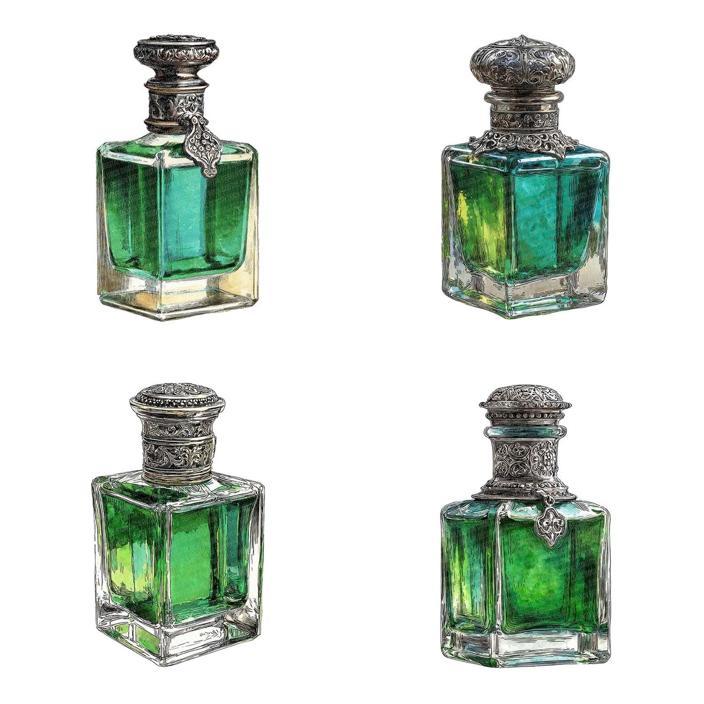 Watercolour Green Perfume Clipart Set (DDD007152)