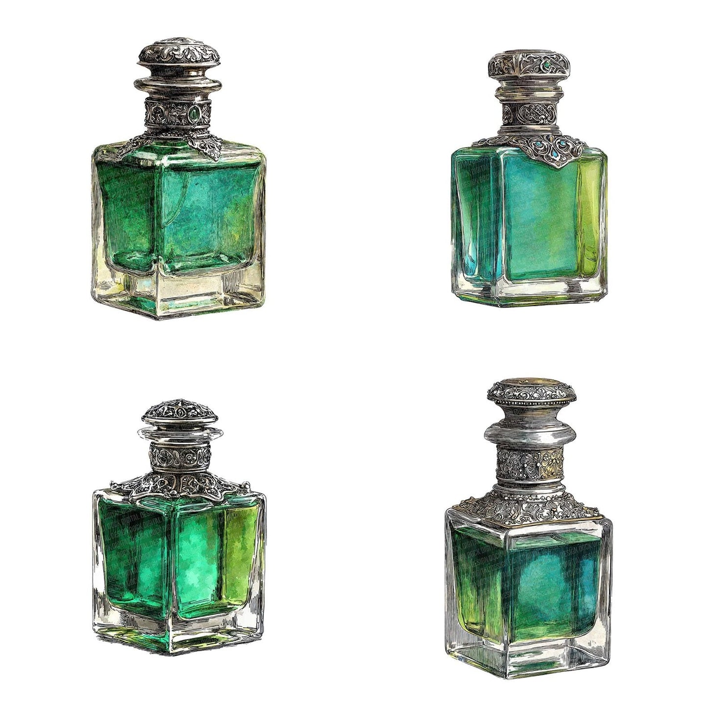 Watercolour Green Perfume Clipart Set (DDD007152)