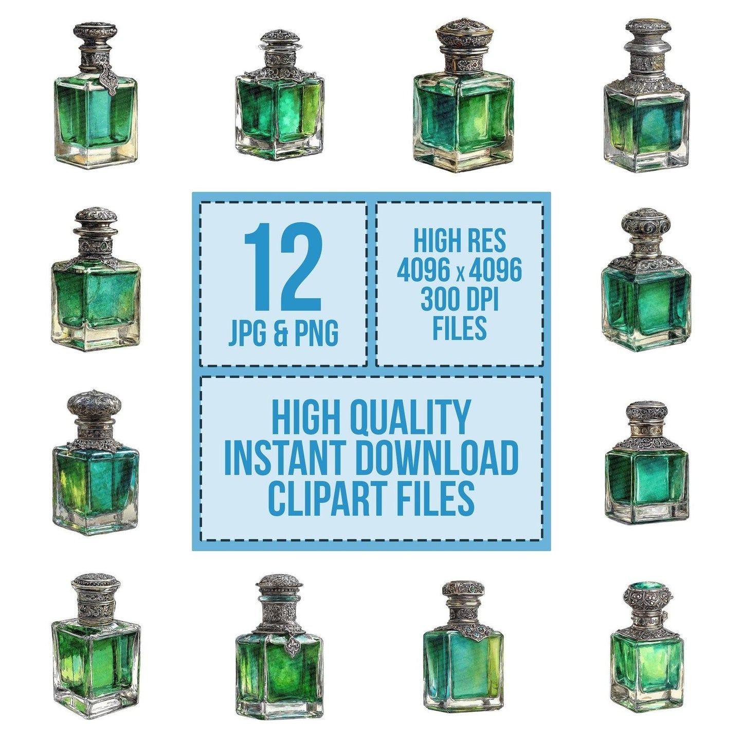 Watercolour Green Perfume Clipart Set (DDD007152)