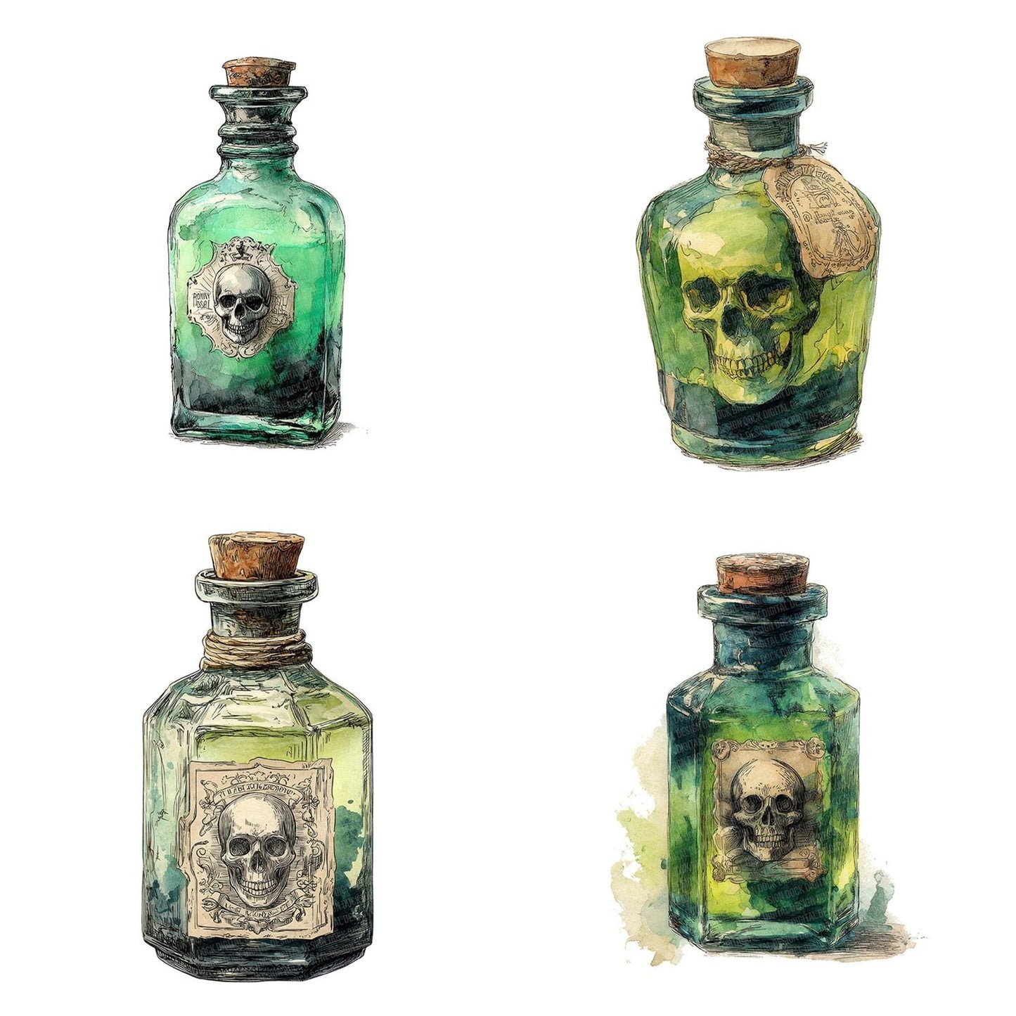 Watercolour Halloween Poison Bottle Clipart Set (DDD007156)