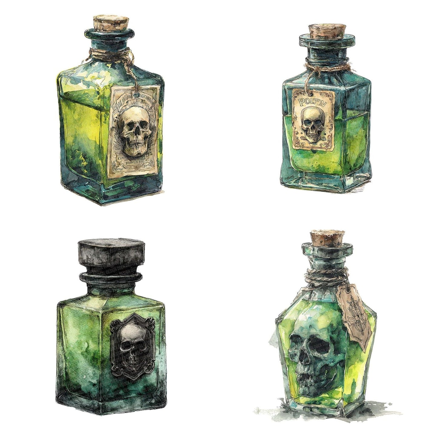 Watercolour Halloween Poison Bottle Clipart Set (DDD007156)