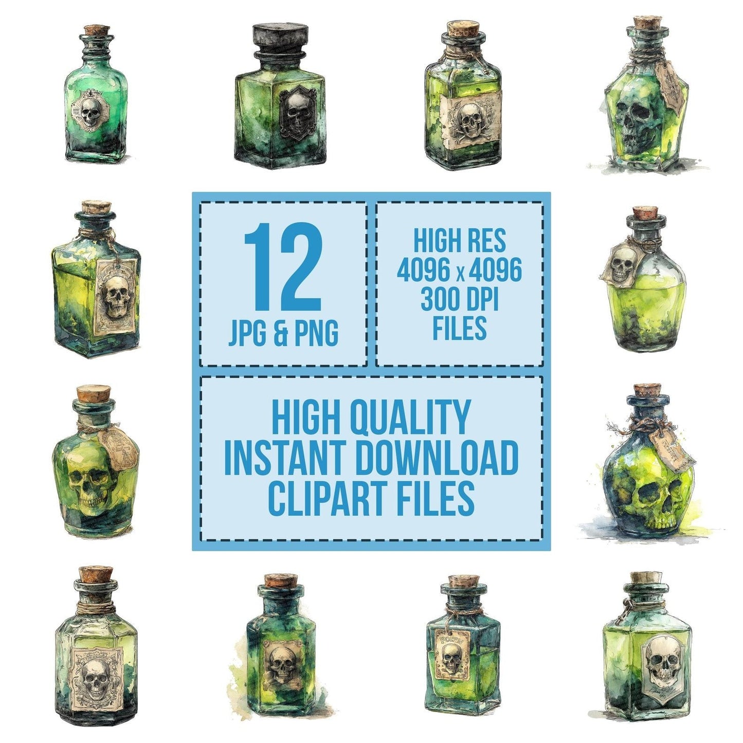 Watercolour Halloween Poison Bottle Clipart Set (DDD007156)