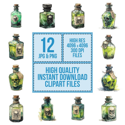 Watercolour Halloween Poison Bottle Clipart Set (DDD007156)