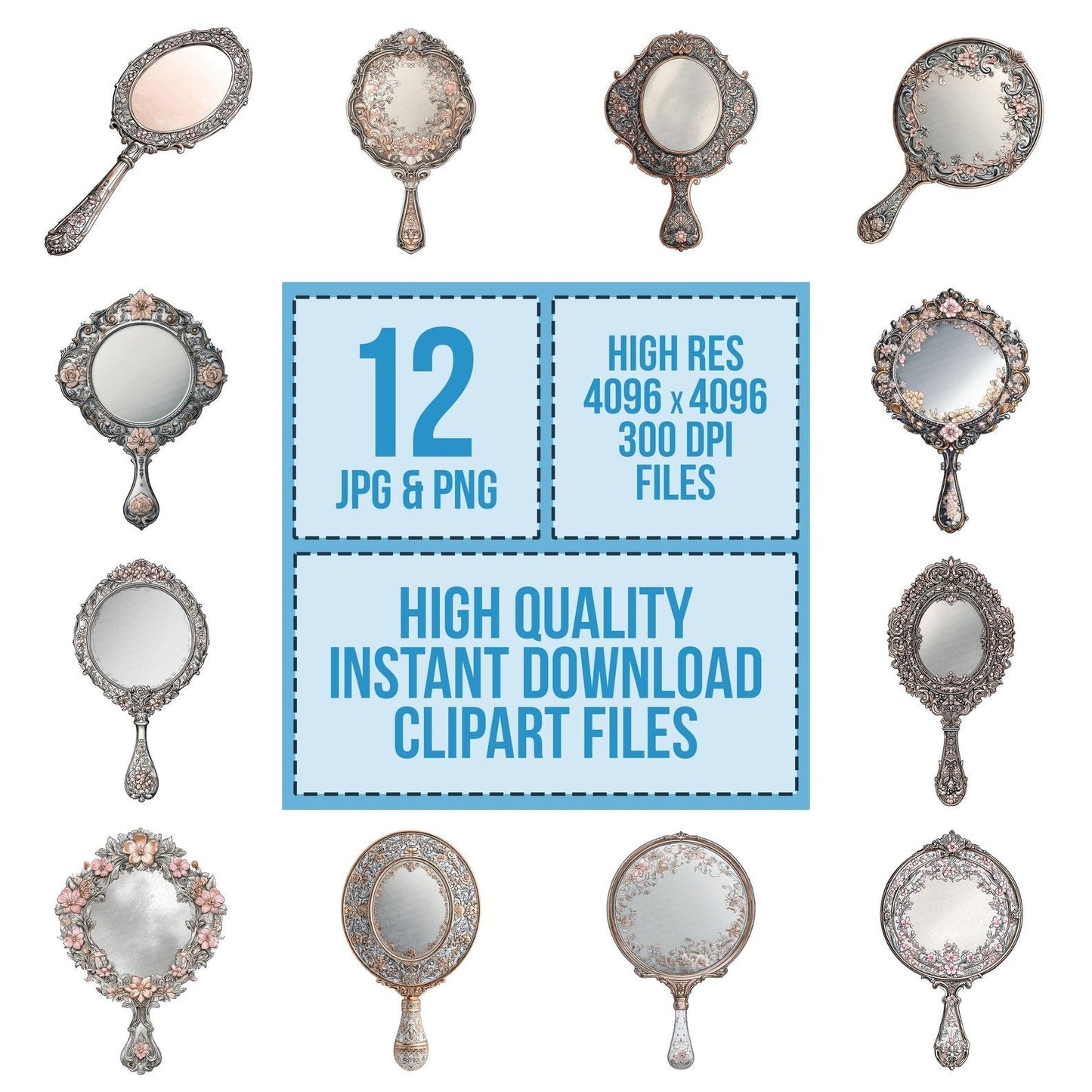 Watercolour Hand Mirror Clipart Set (DDD007157)