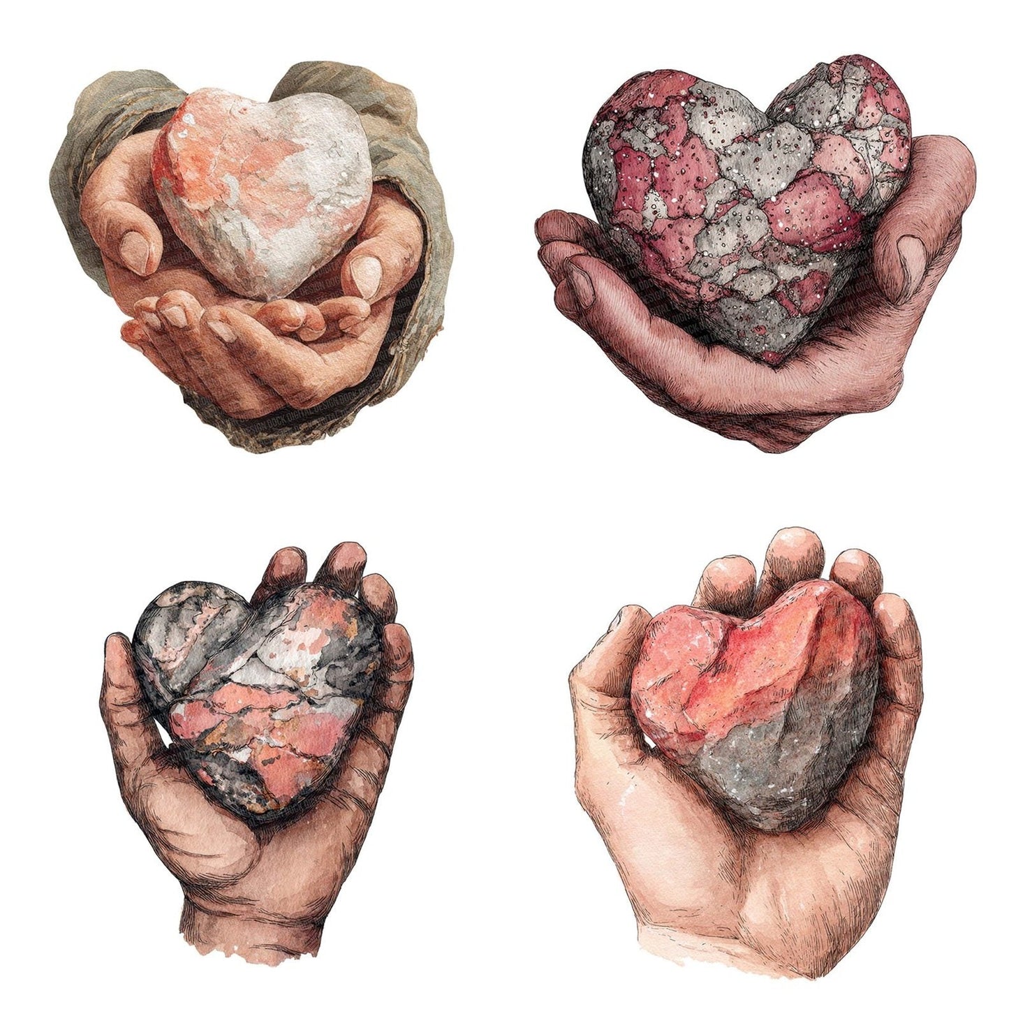 Watercolour Hand with Stone Clipart Set (DDD007158)