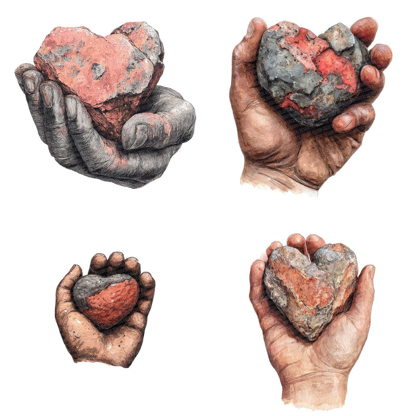 Watercolour Hand with Stone Clipart Set (DDD007158)