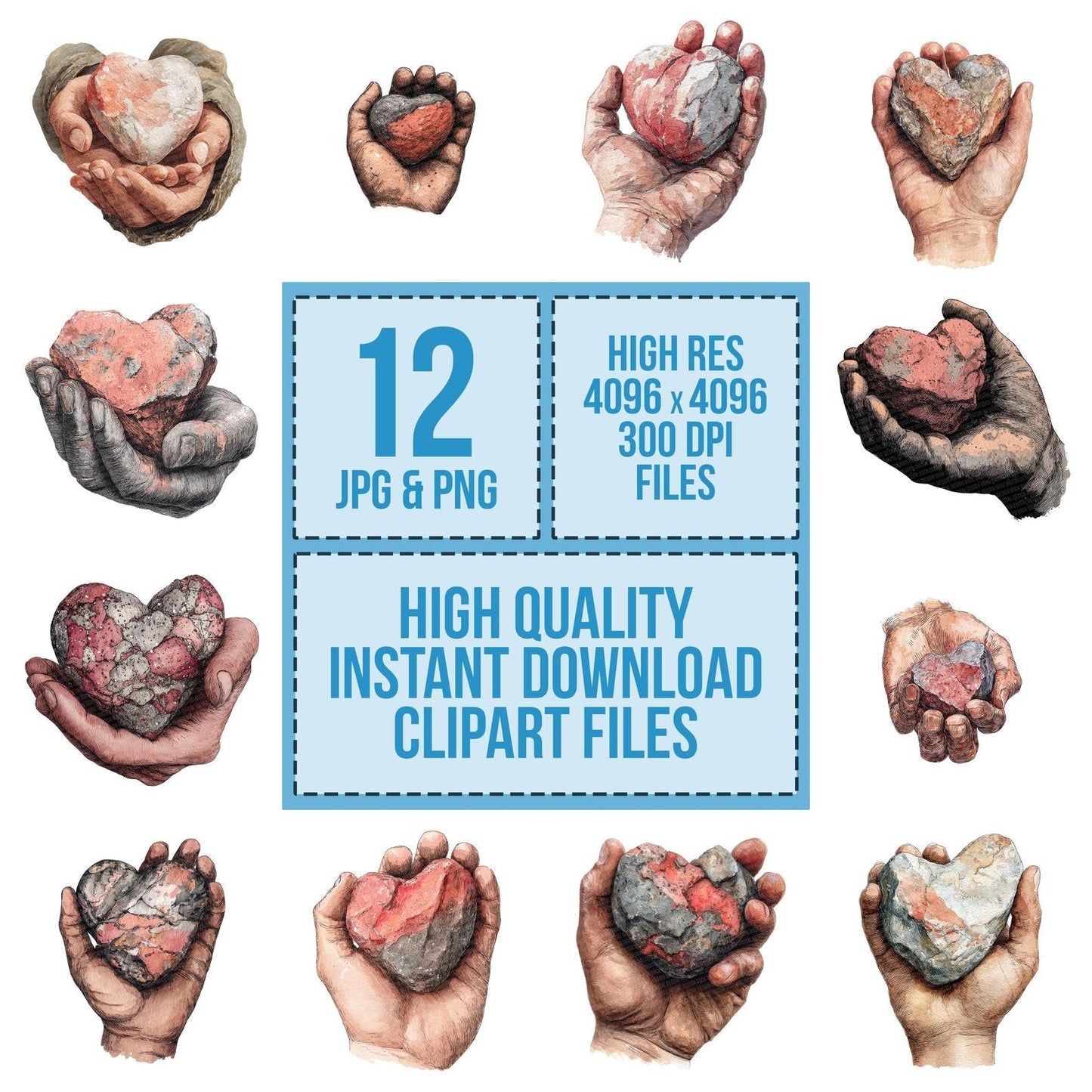 Watercolour Hand with Stone Clipart Set (DDD007158)