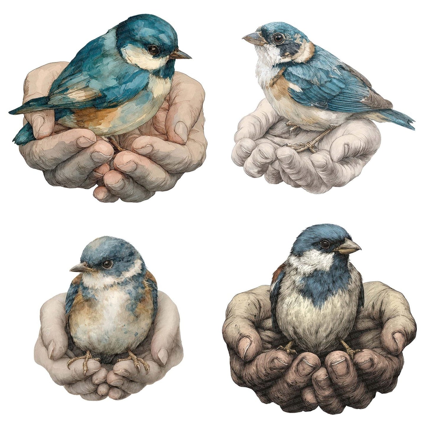 Watercolour Hands with Bird Clipart Set (DDD007159)