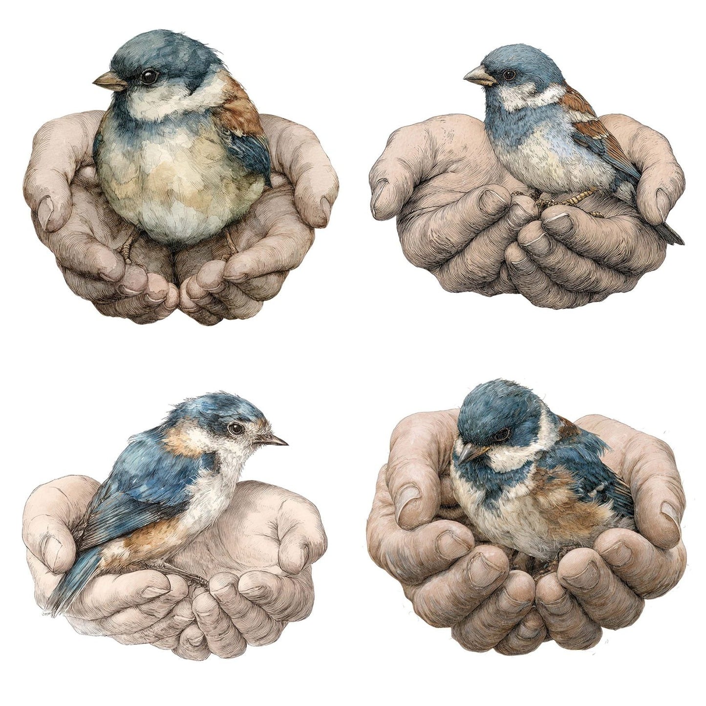 Watercolour Hands with Bird Clipart Set (DDD007159)