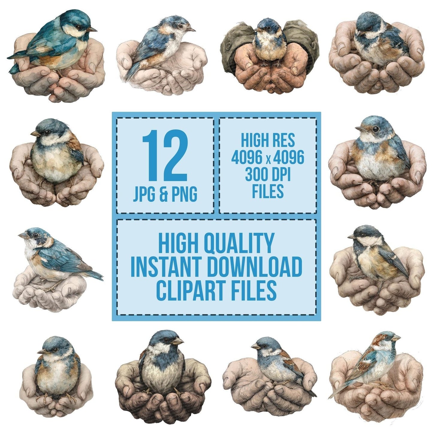 Watercolour Hands with Bird Clipart Set (DDD007159)