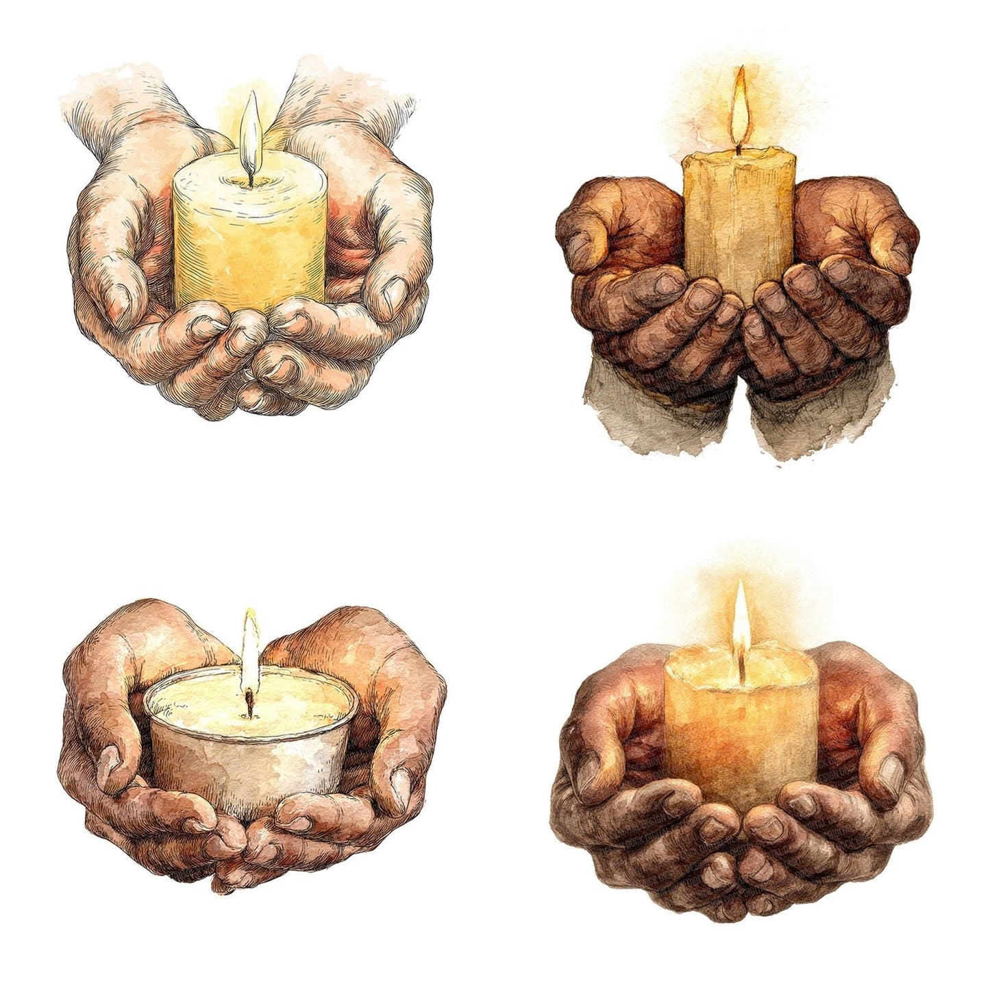 Watercolour Hands with Candle Clipart Set (DDD007160)