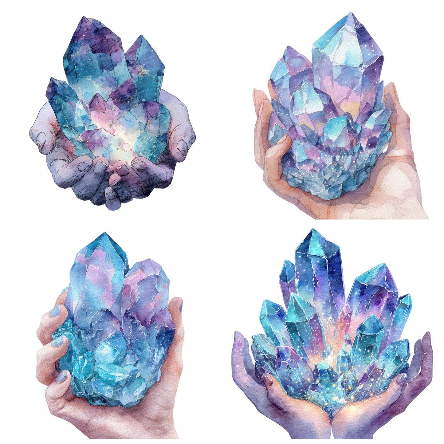Watercolour Hands with Crystal Clipart Set (DDD007161)