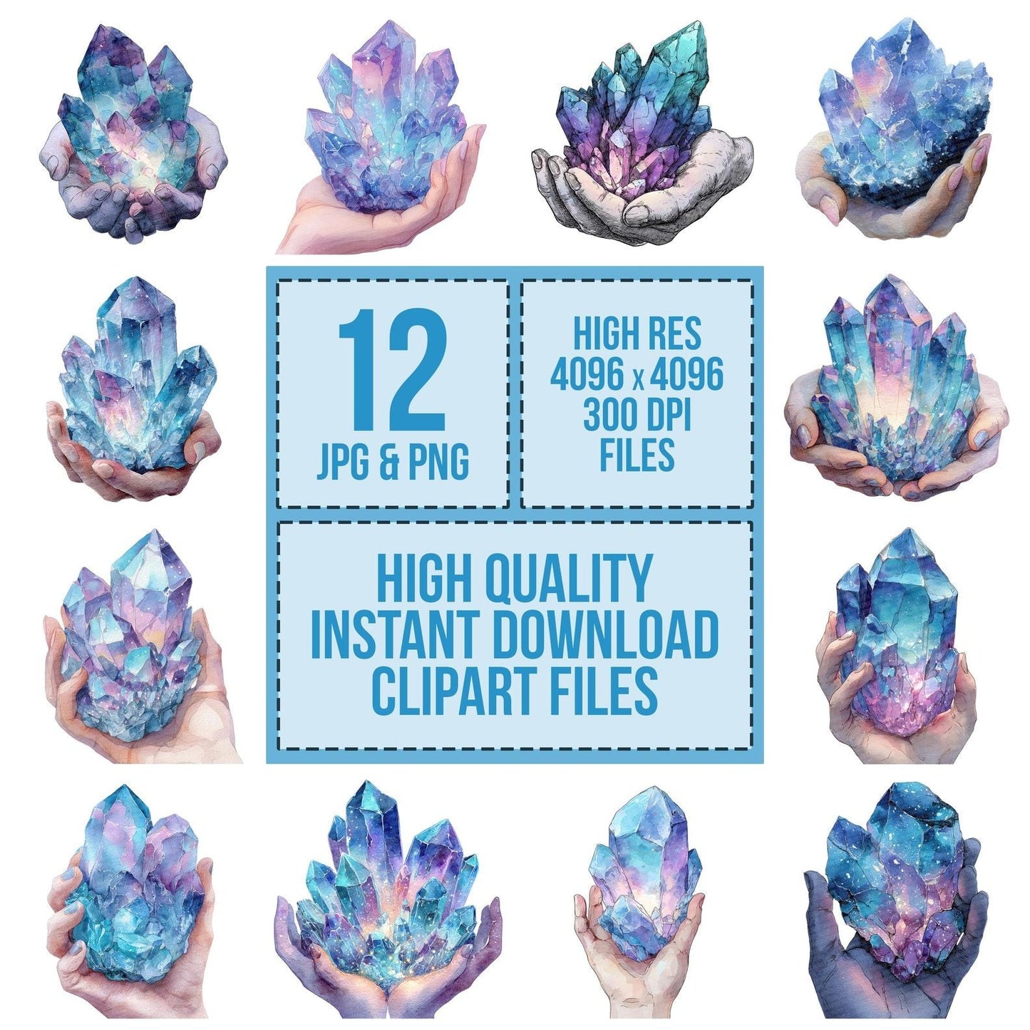 Watercolour Hands with Crystal Clipart Set (DDD007161)