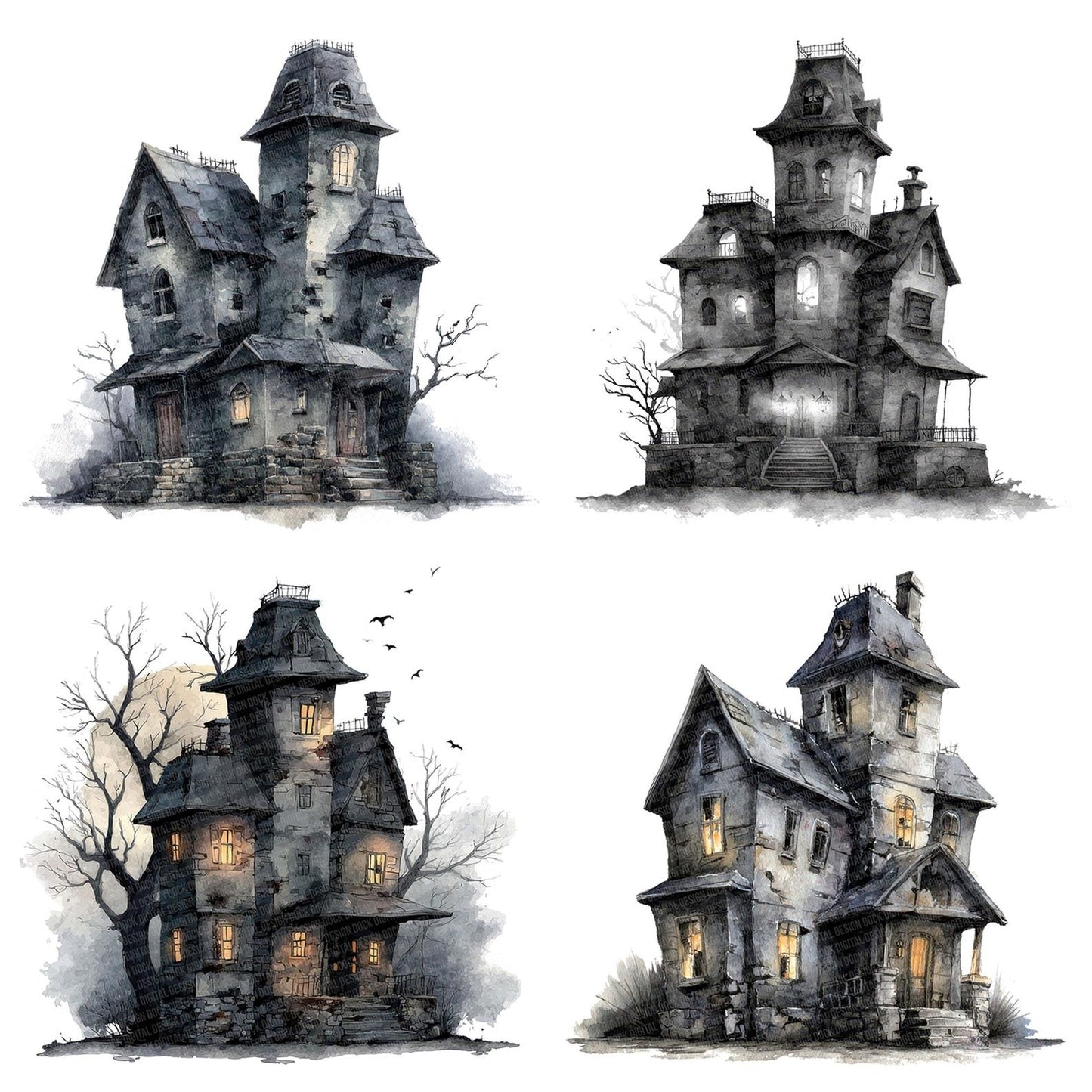Watercolour Haunted House Clipart Set (DDD007163)