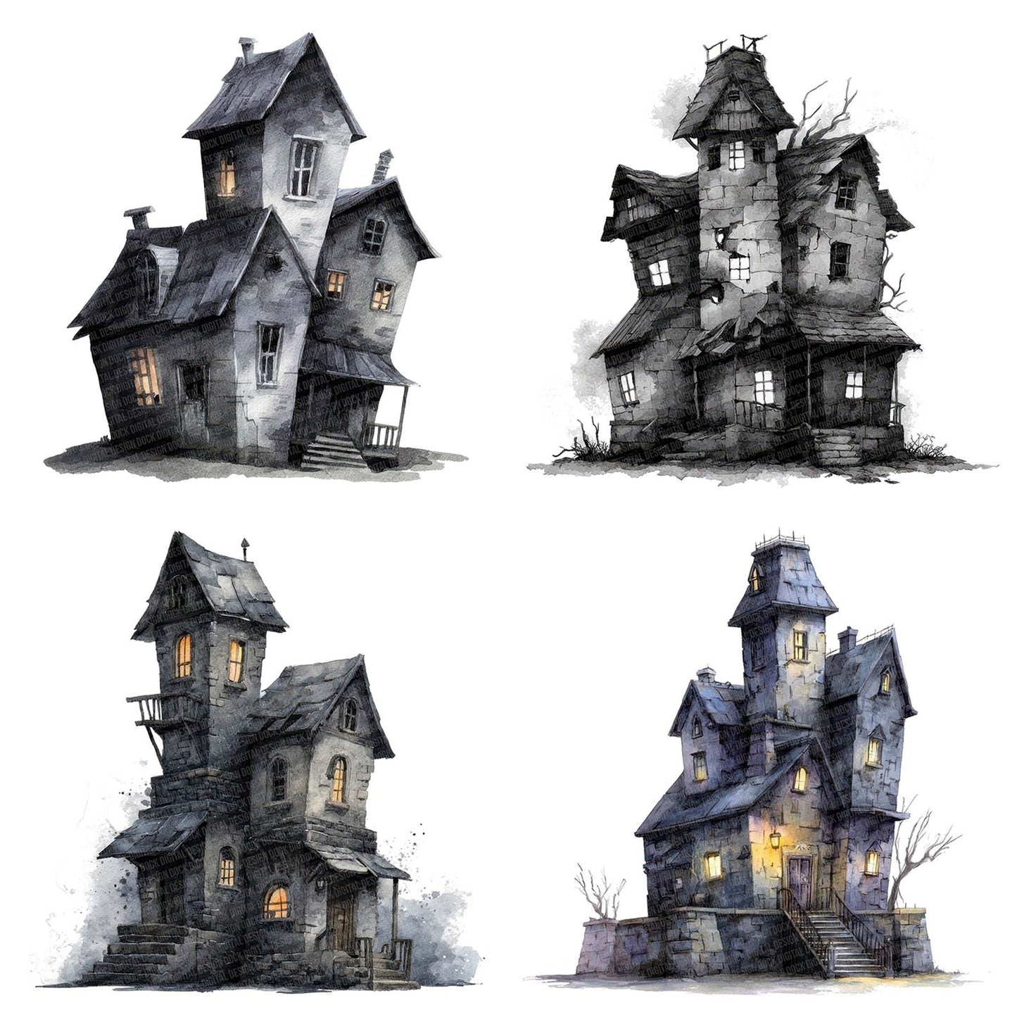 Watercolour Haunted House Clipart Set (DDD007163)