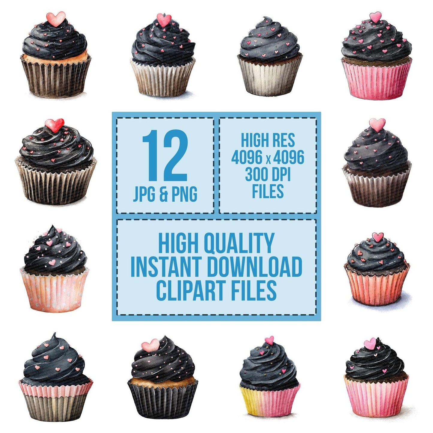 Watercolour Heart Cupcake Clipart Set (DDD007166)