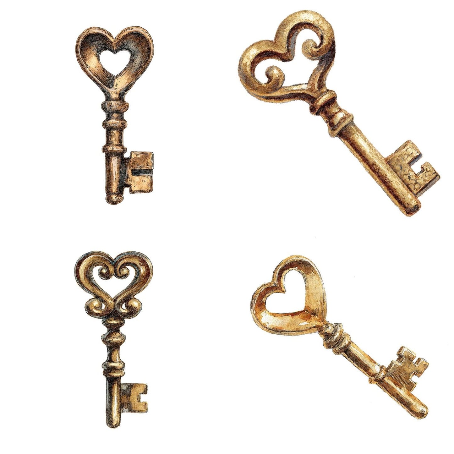 Watercolour Heart Key Clipart Set (DDD007167)