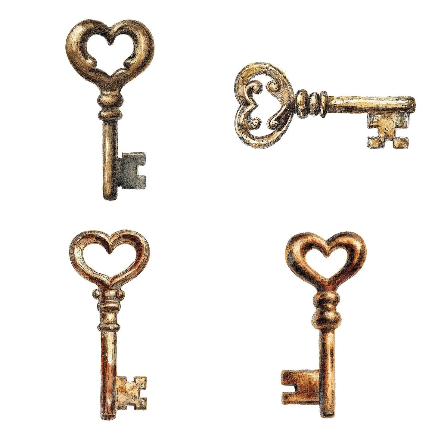 Watercolour Heart Key Clipart Set (DDD007167)