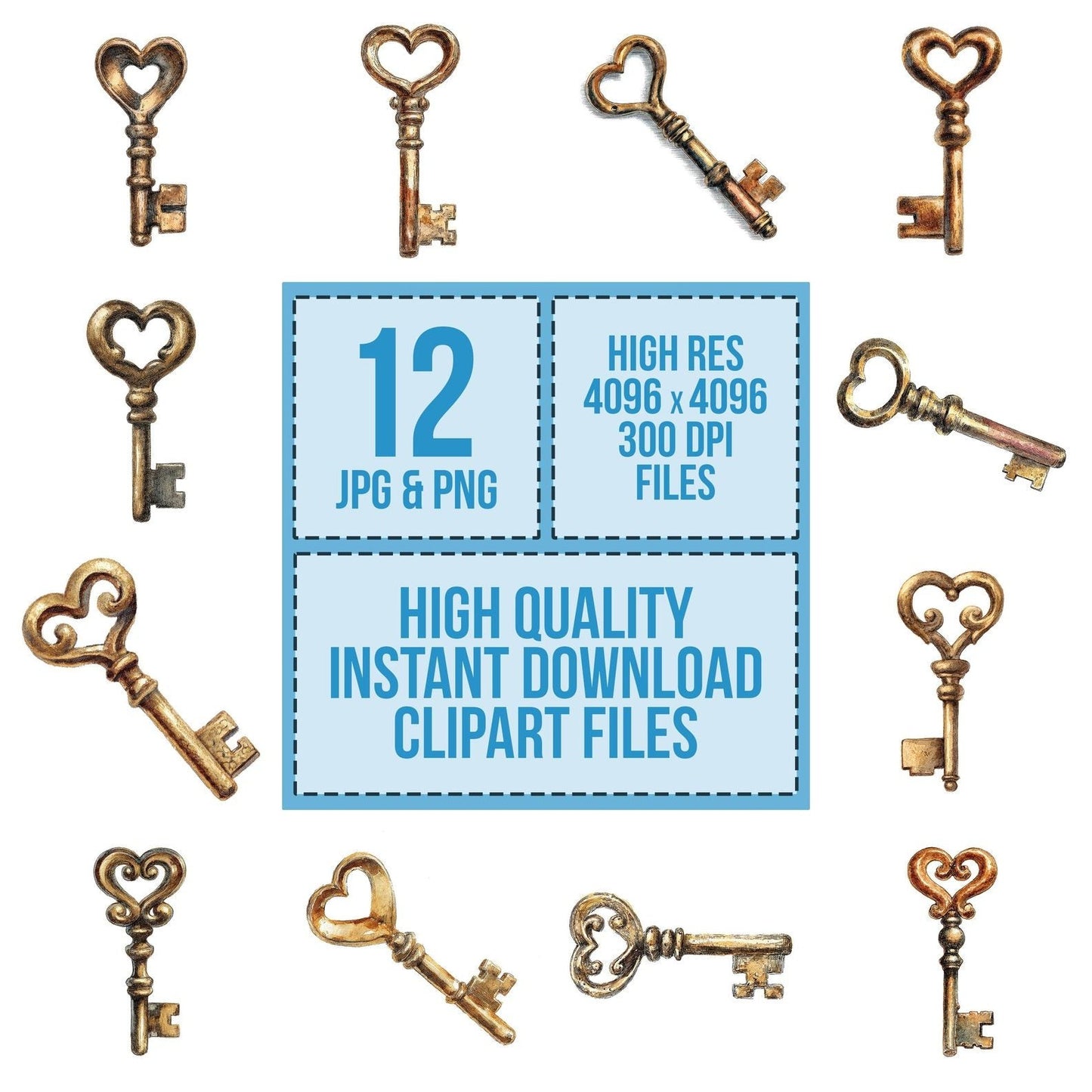 Watercolour Heart Key Clipart Set (DDD007167)