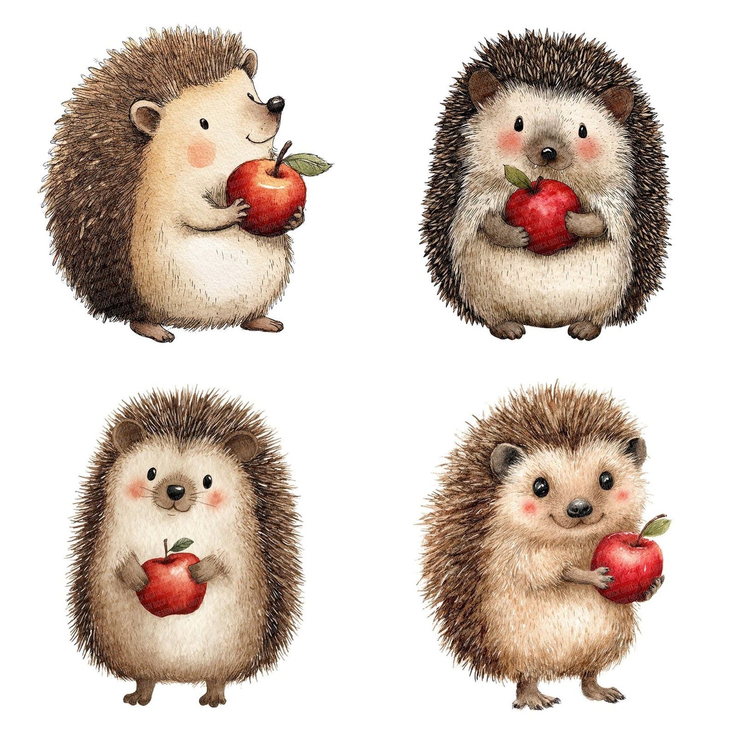 Watercolour Hedgehog Apple Clipart Set (DDD007168)