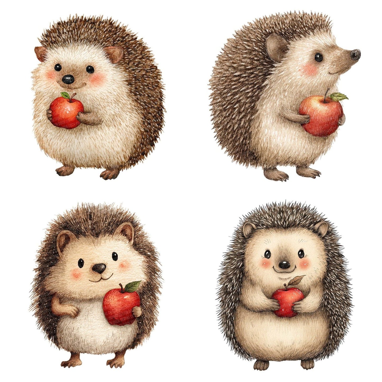 Watercolour Hedgehog Apple Clipart Set (DDD007168)