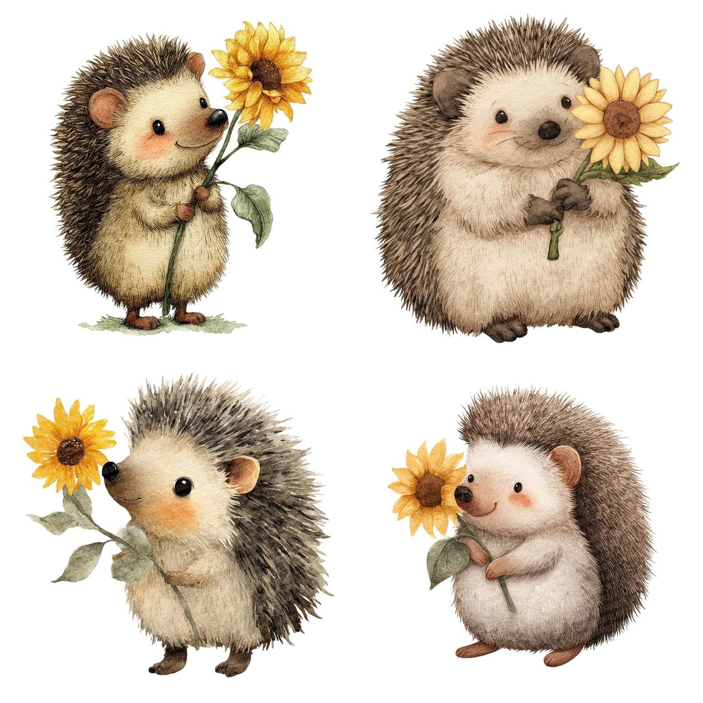 Watercolour Hedgehog Sunflower Clipart Set (DDD007170)