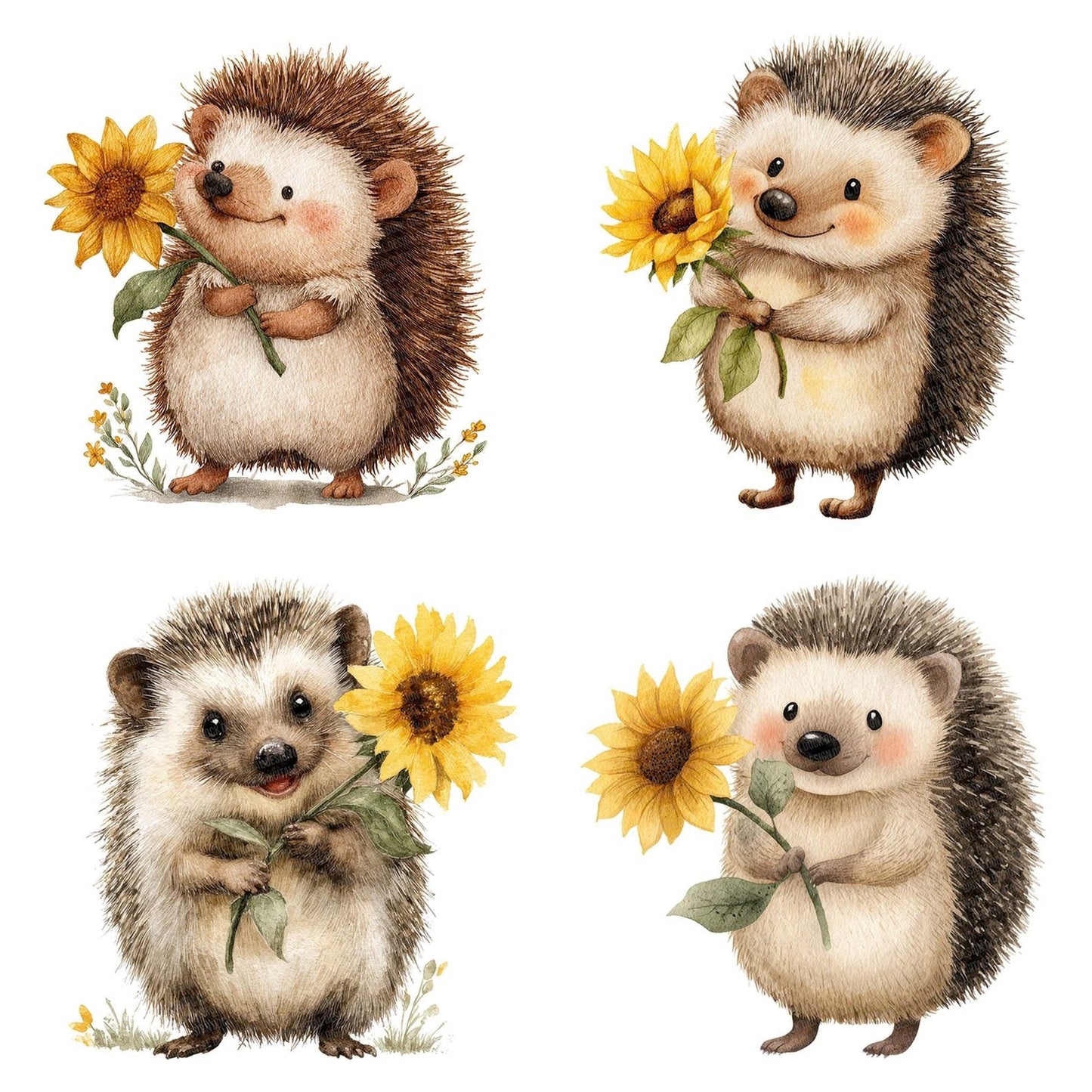 Watercolour Hedgehog Sunflower Clipart Set (DDD007170)