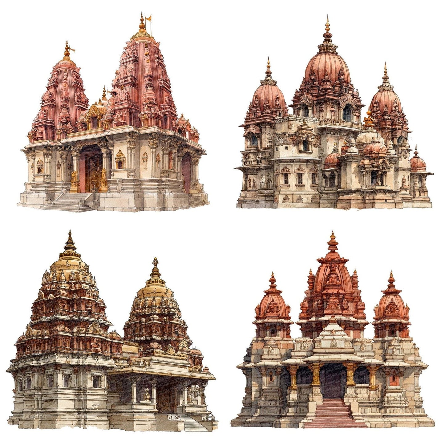 Watercolour Hindu Temple Clipart Set (DDD007171)
