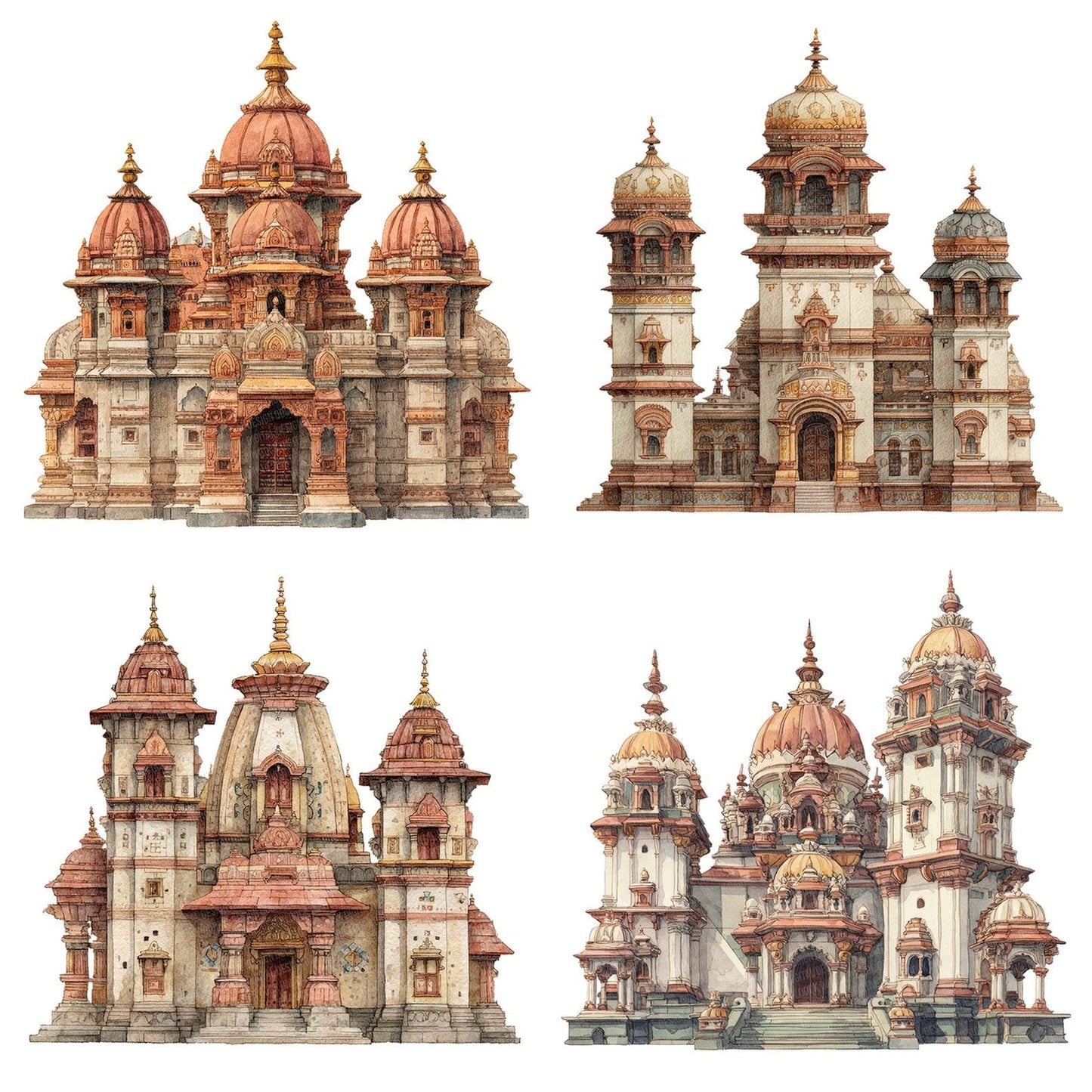 Watercolour Hindu Temple Clipart Set (DDD007171)